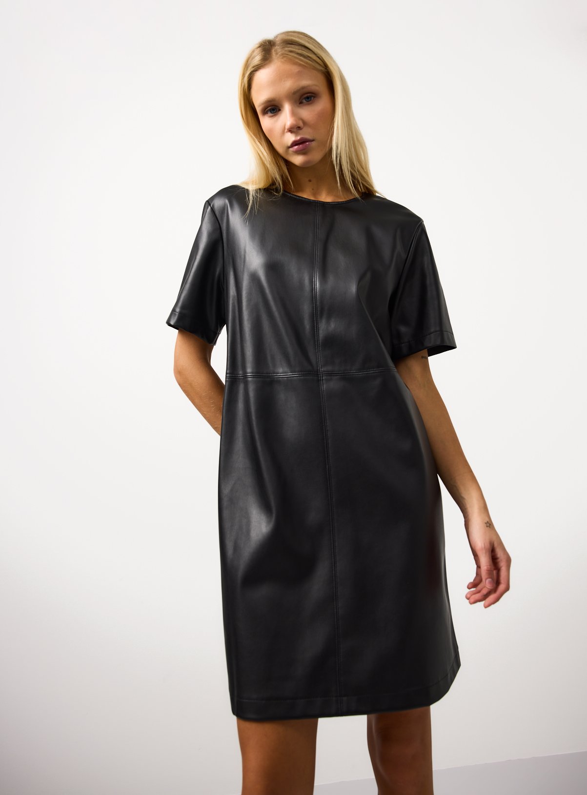 Black Faux Leather Mini T-Shirt Dress