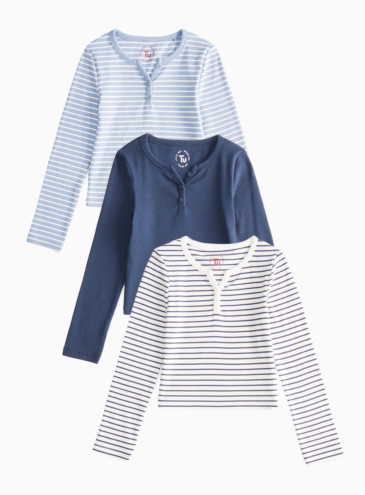 Striped Henley Slim Fit Tops 3 Pack