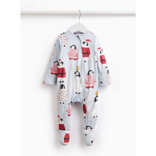 Buy Matching Family Blue Penguin Slinky Fleece Sleepsuit 9-12 months | Sleepsuits and pyjamas | Tu