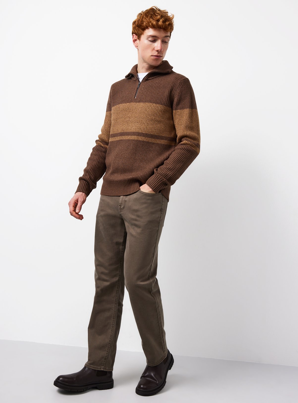 Stone Block Chest Stripe Half Zip Jumper M
