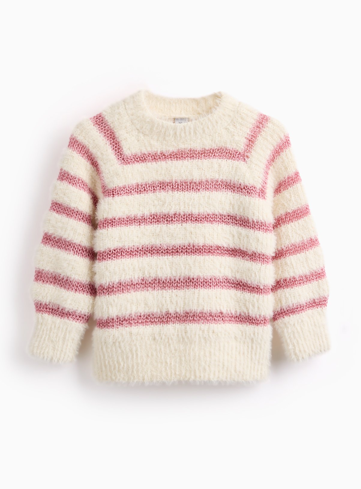 White & Pink Fluffy Stripe Jumper