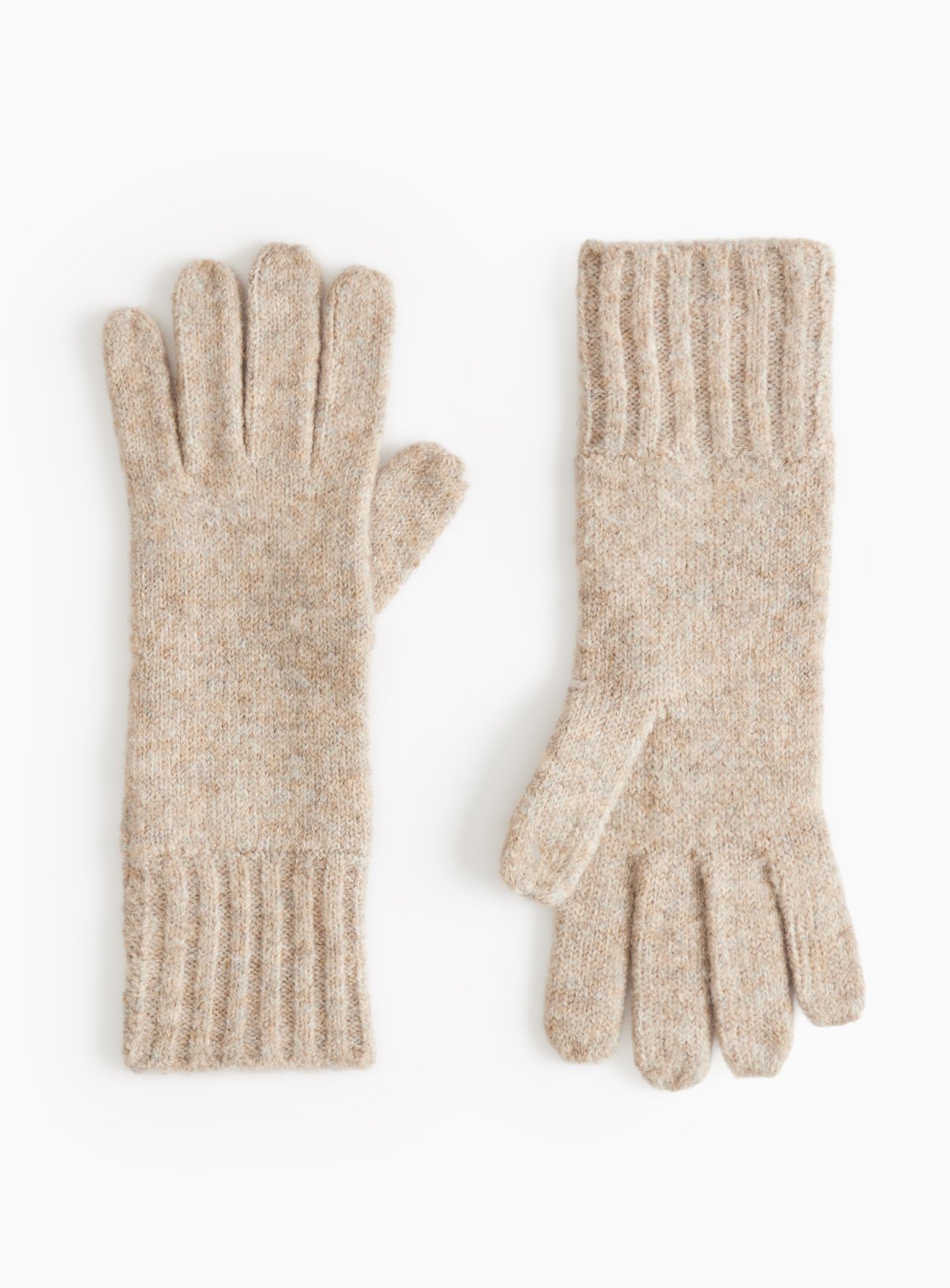 Oatmeal Ribbed Knitted Gloves One Size