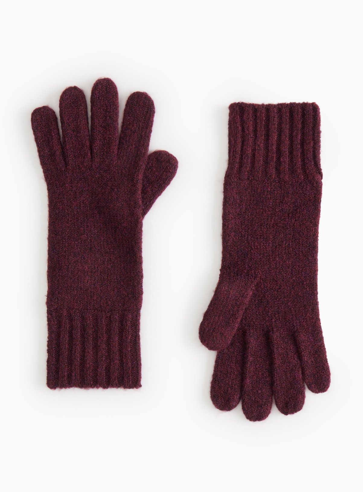 Burgundy Ribbed Knitted Gloves One Size