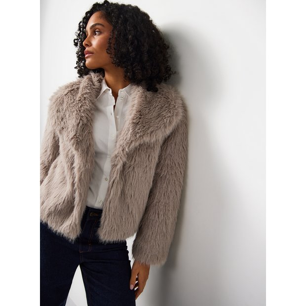 Buy Grey Relaxed Collared Faux Fur Jacket L Coats Argos
