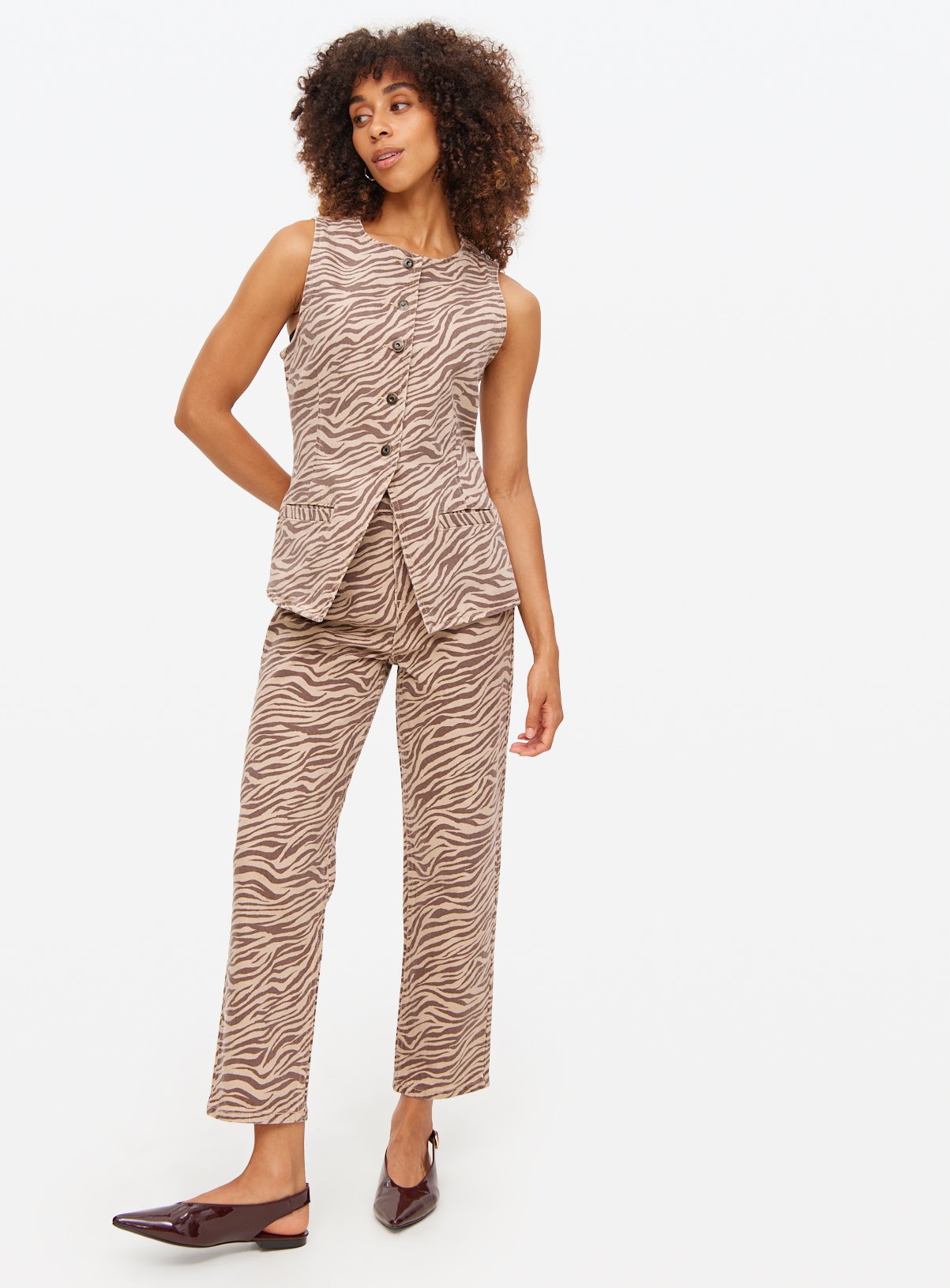 Zebra Printed Denim Co-ord Relaxed Straight Leg Jeans  14L