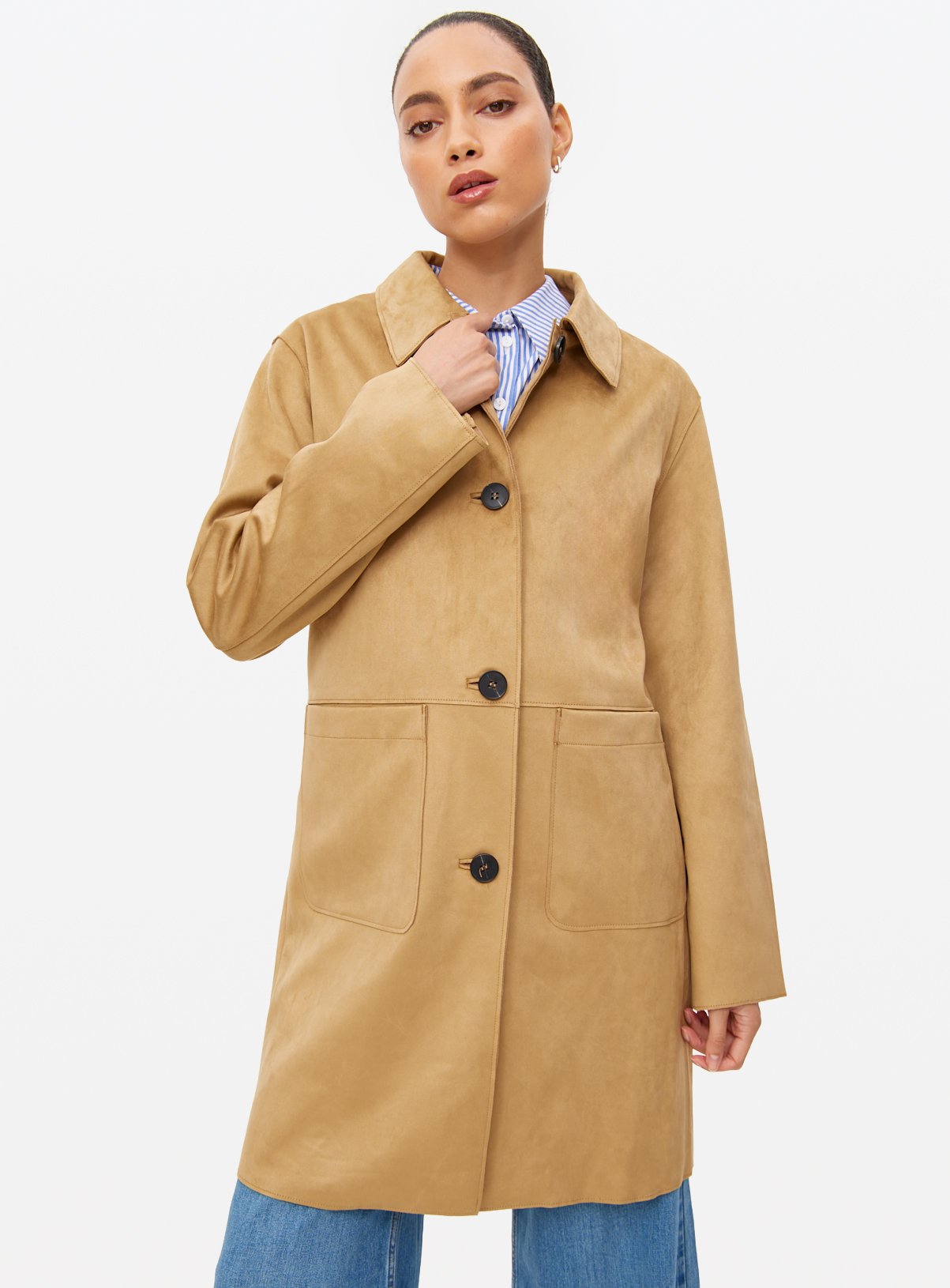 Tan Faux Suede Longline Coat 