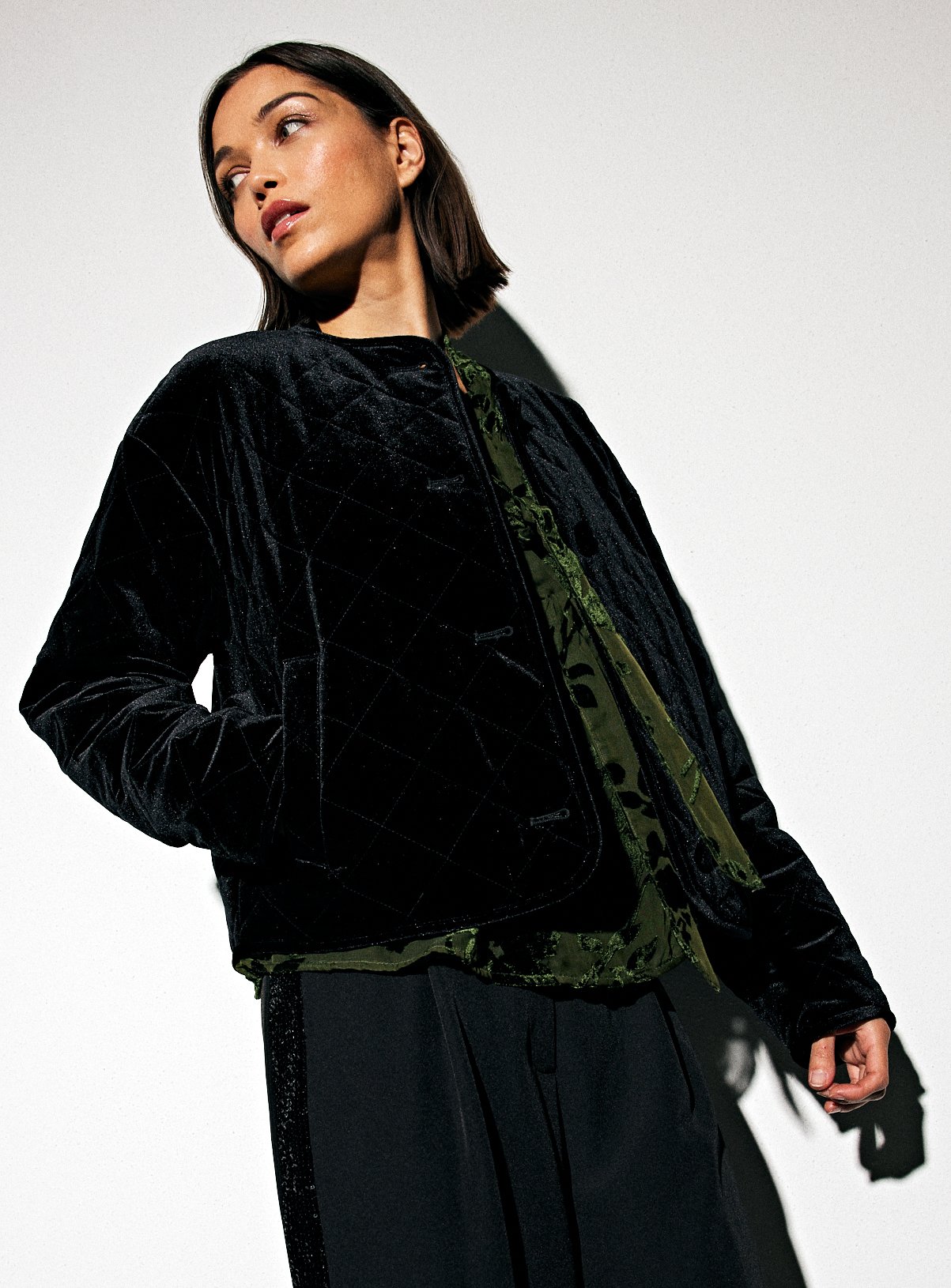 Black Quilted Velour Jacket 