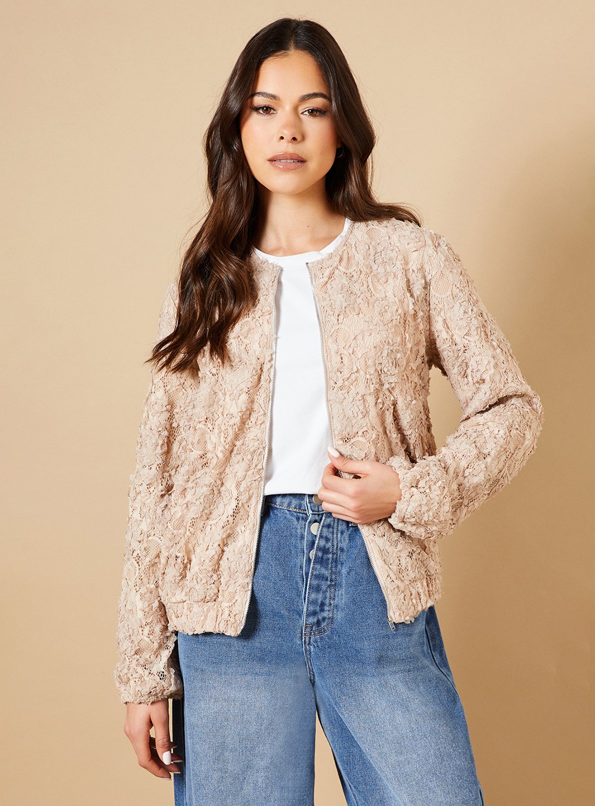 OASIS 3D Floral Lace Bomber Jacket 