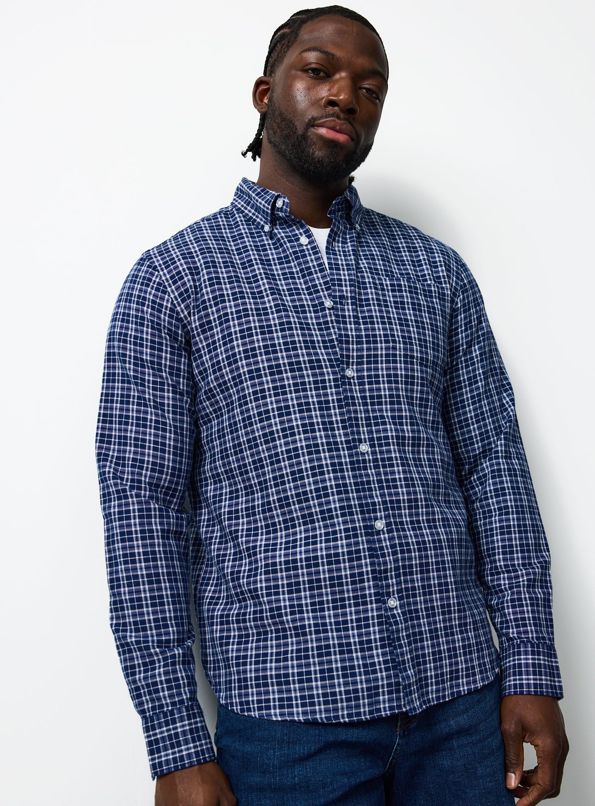 Navy Mini Windowpane Oxford Shirt 