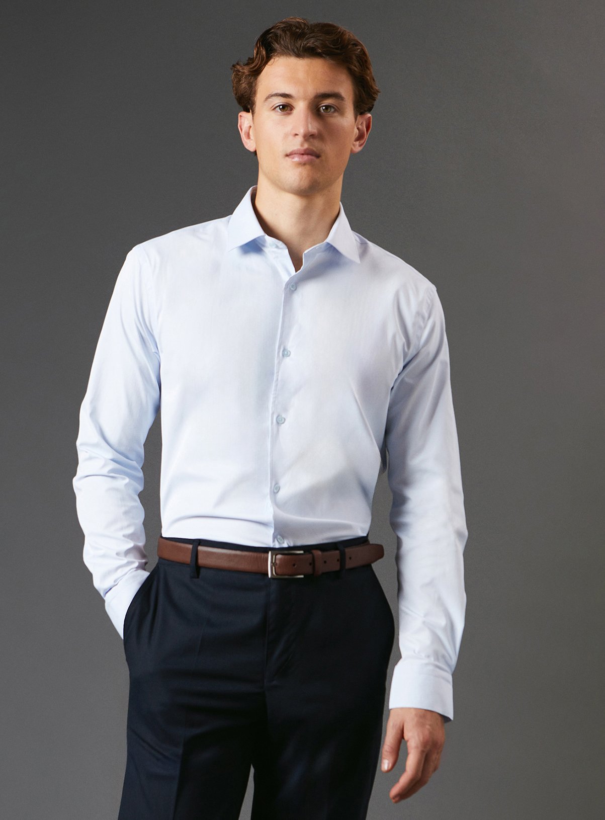 BURTON Blue Tailored Fit Long Sleeve Easy Iron Shirt 