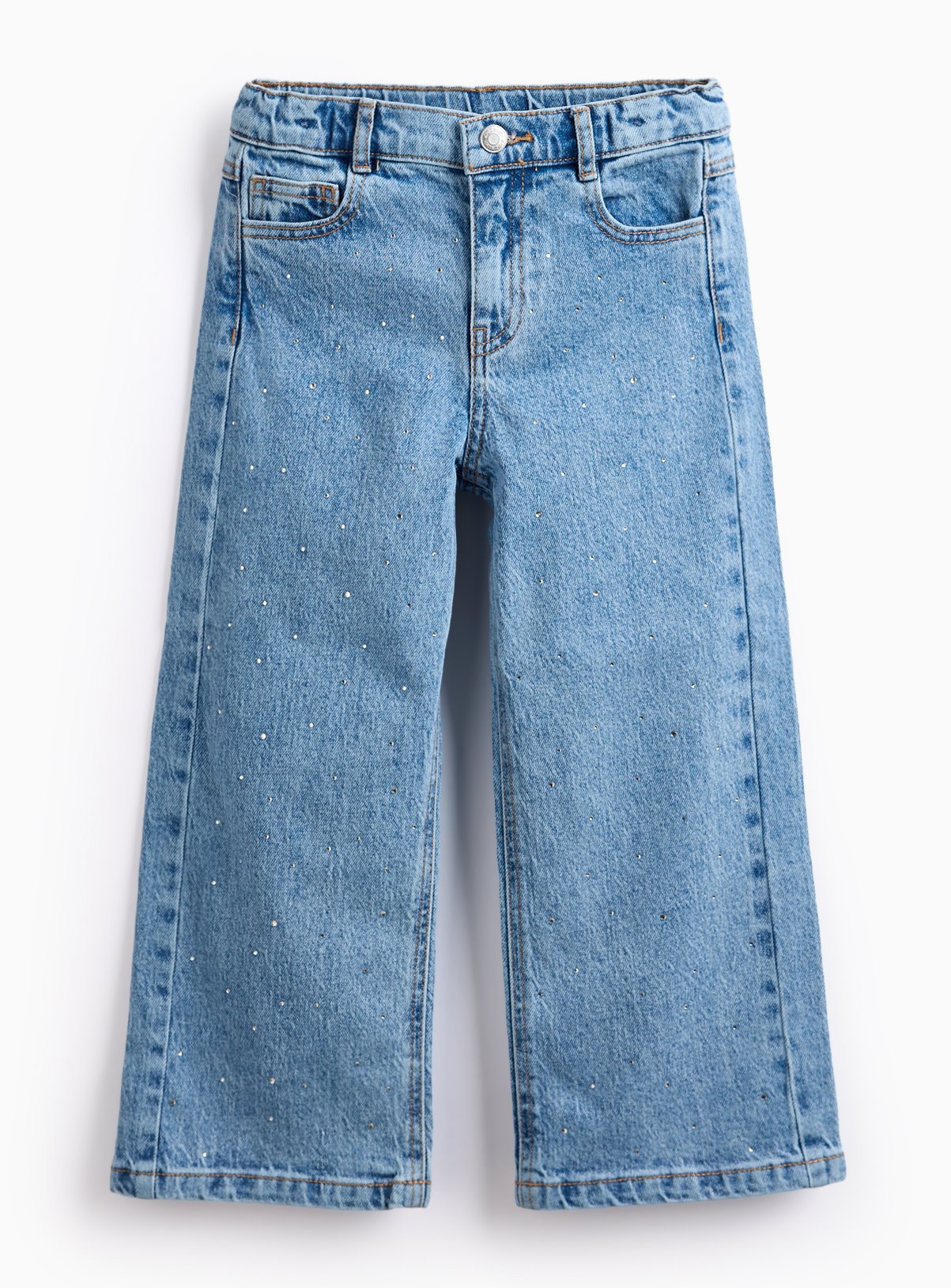 Mid Blue Denim Diamante Wide Leg Jeans  5 years