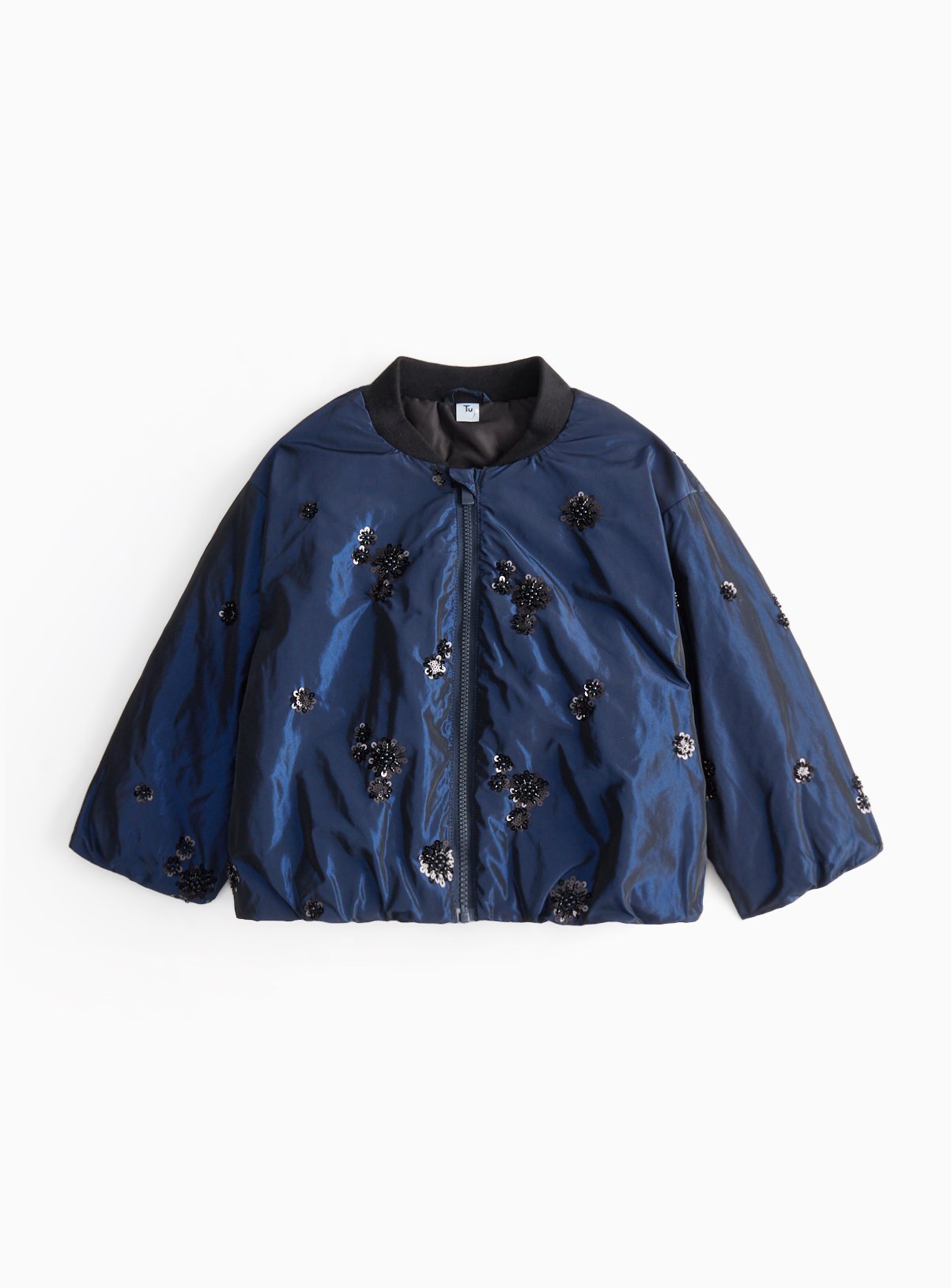 Navy Sequin Embellished Bomber Jacket
