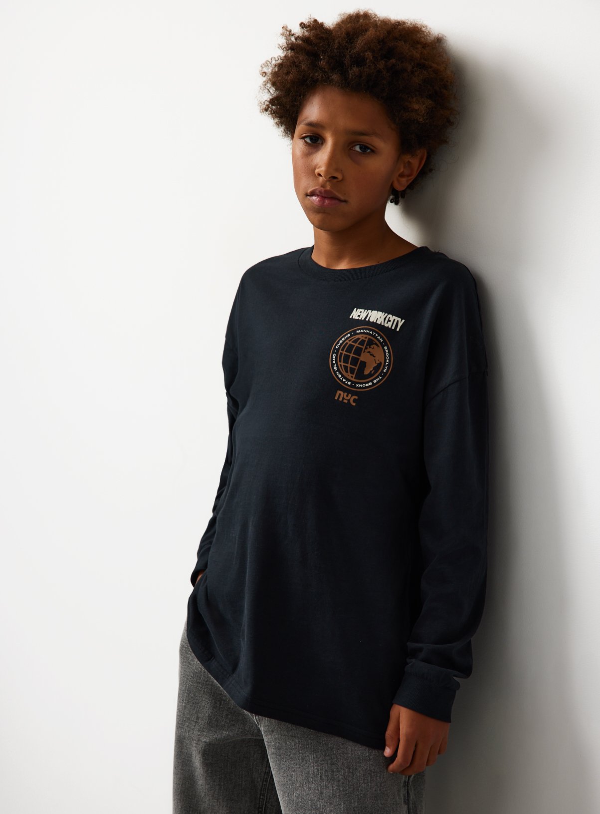 Black Long Sleeve T-Shirt & Grey Denim Jeans 10 years