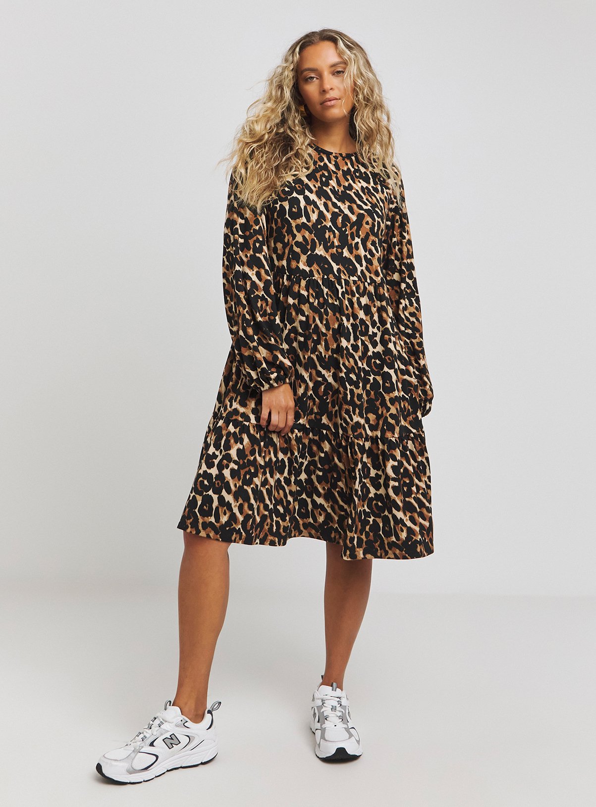 SIMPLY BE Supersoft Tiered Smock Dress Leopard 
