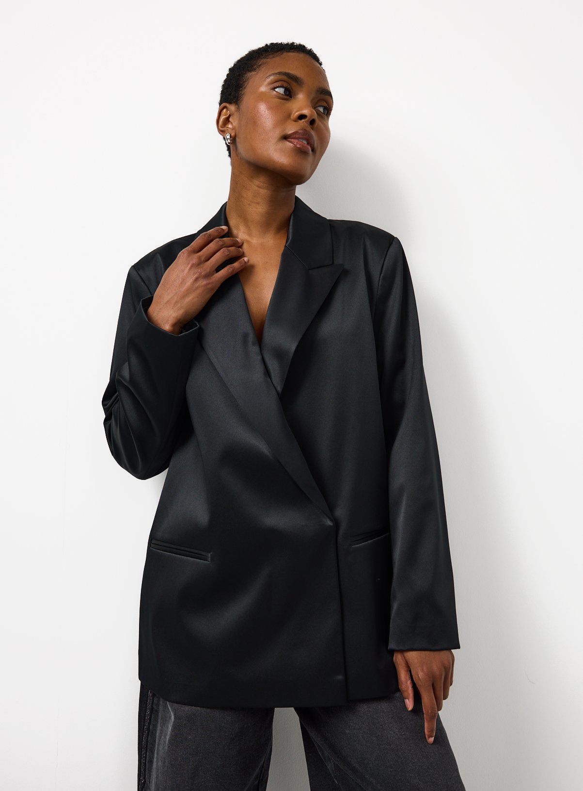 Black Satin Single Breasted Blazer 22