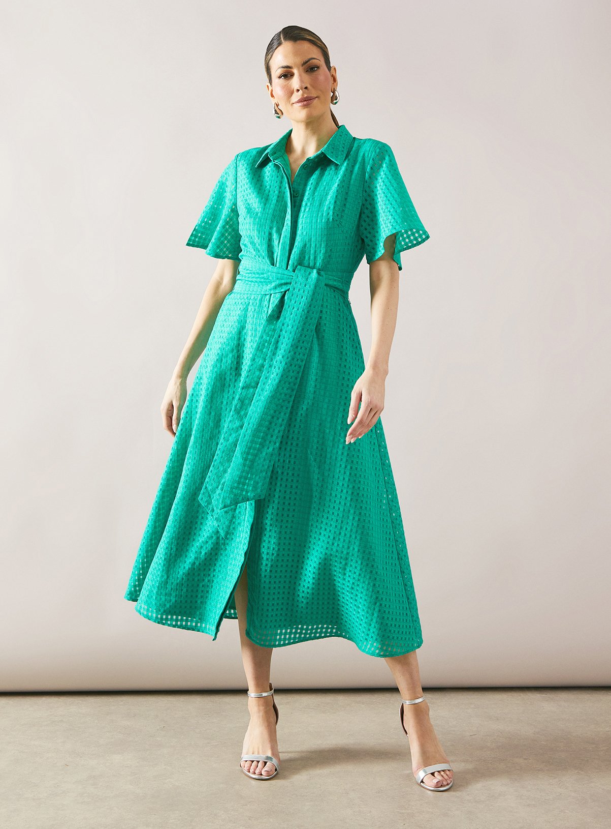 WALLIS Check Organza Belted Midi Shirt Dress 
