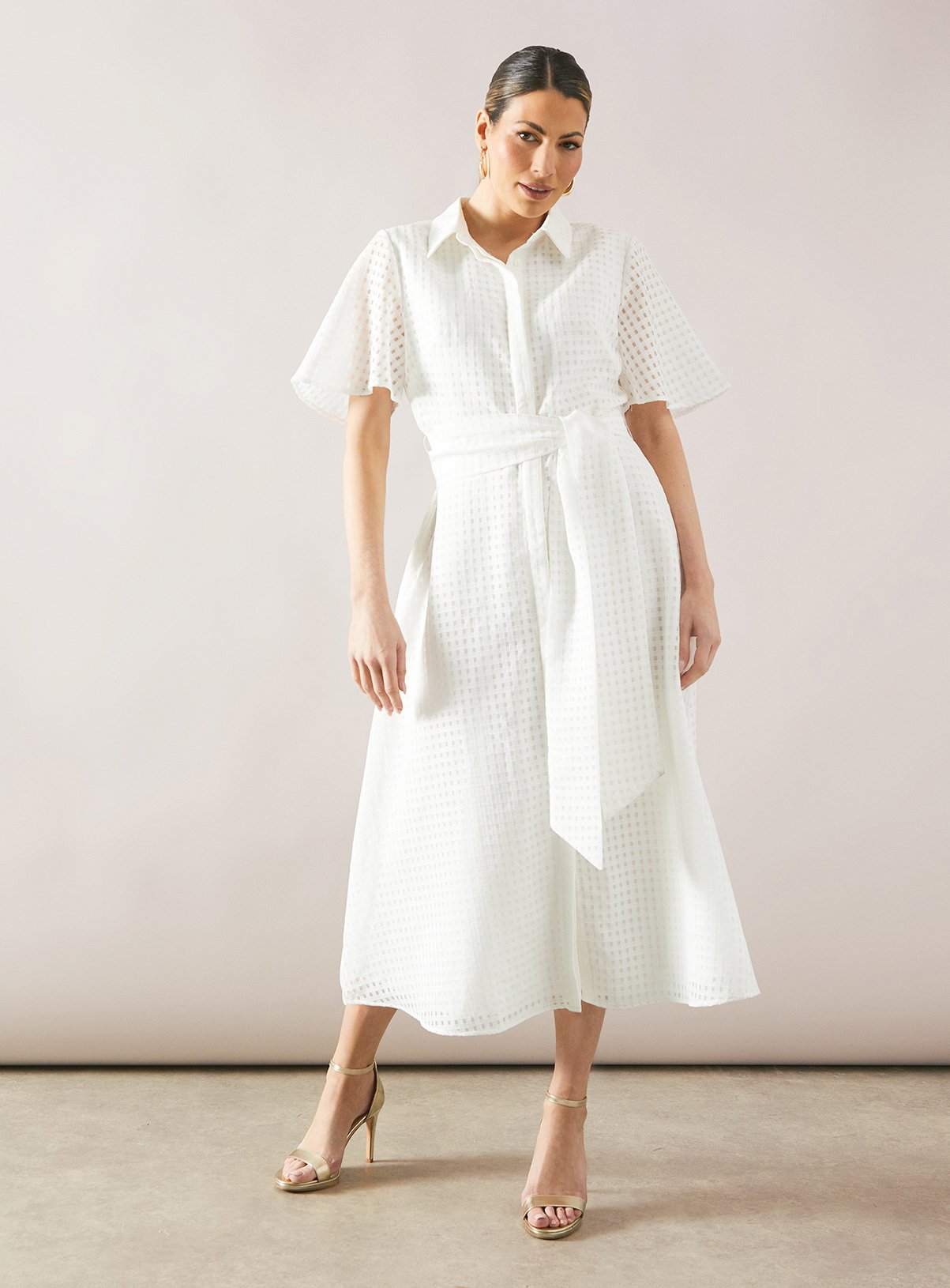 WALLIS Check Organza Belted Midi Shirt Dress 16