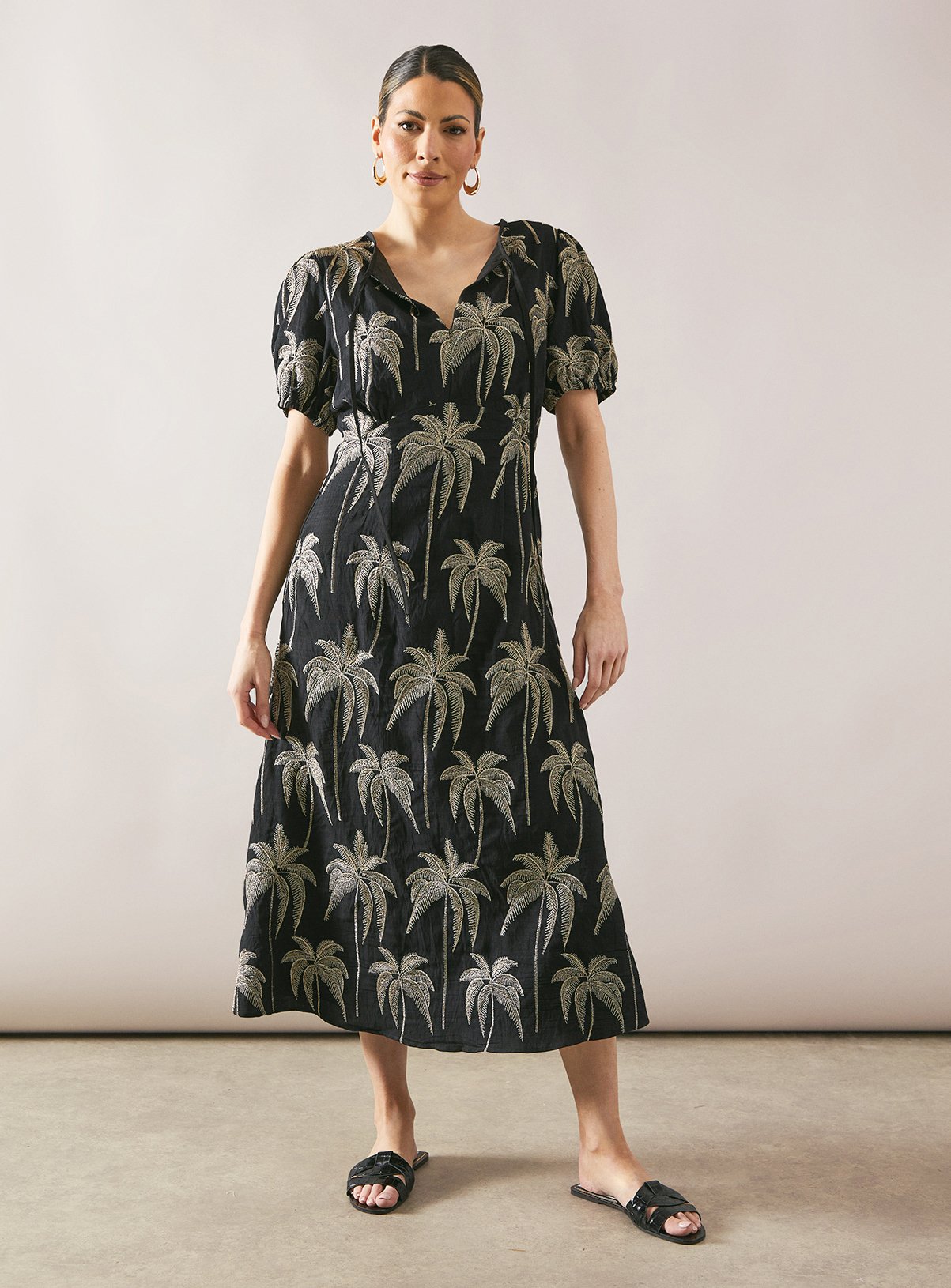 WALLIS Embroidered Tie Neck Midaxi Dress 