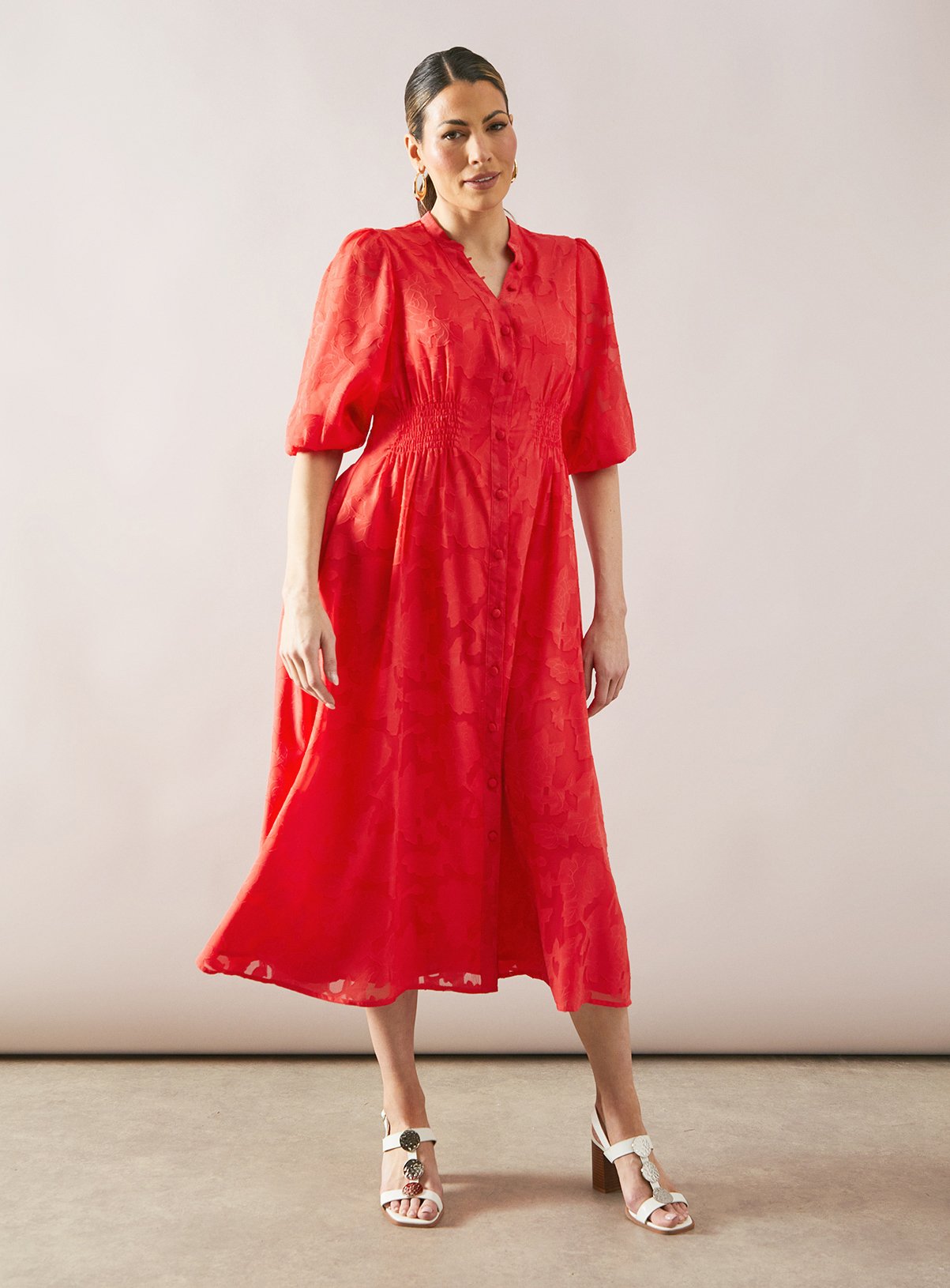 WALLIS Floral Jacquard Button Midi Dress 16