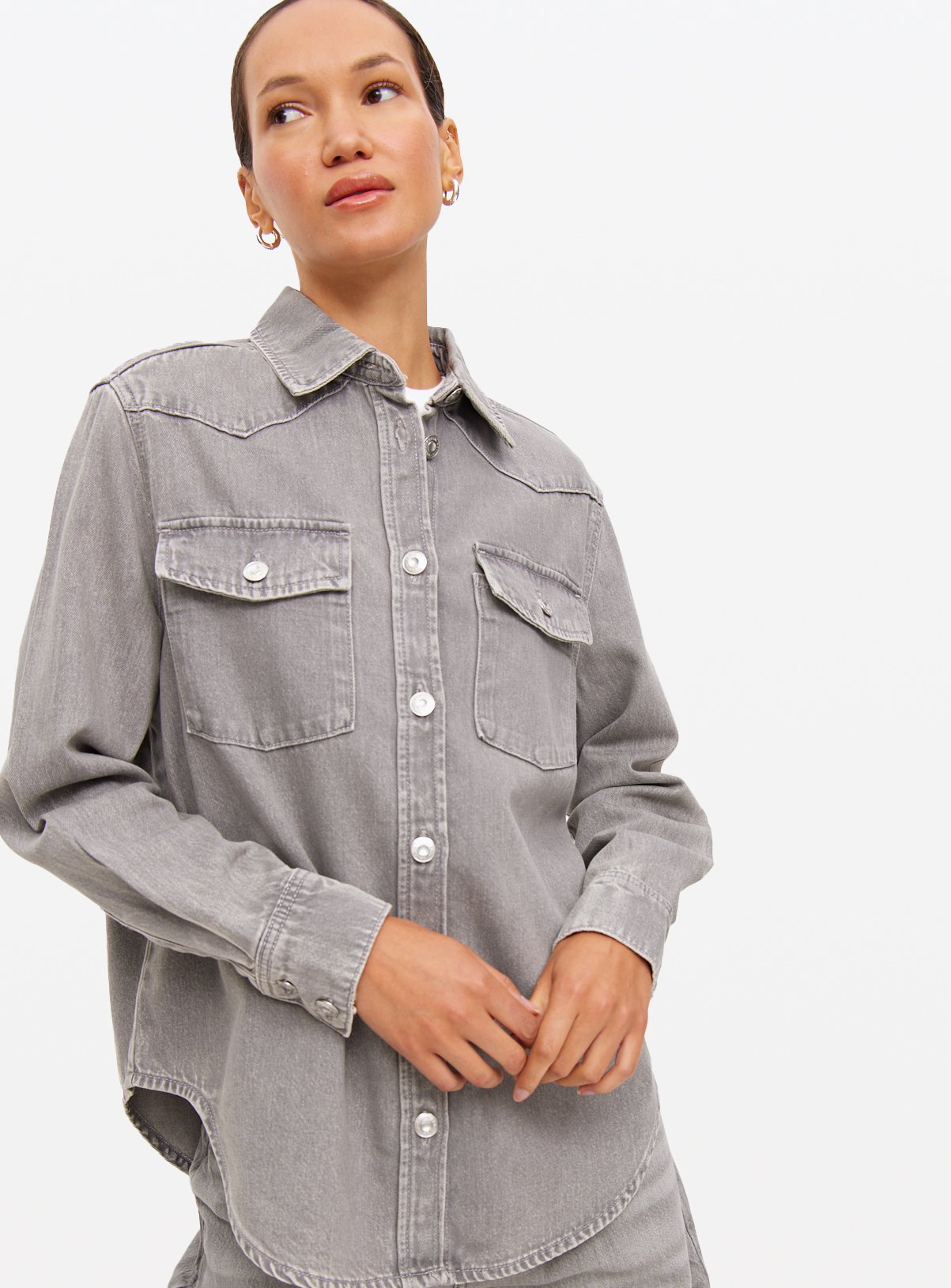 Grey Denim Relaxed Fit Coord Shirt 