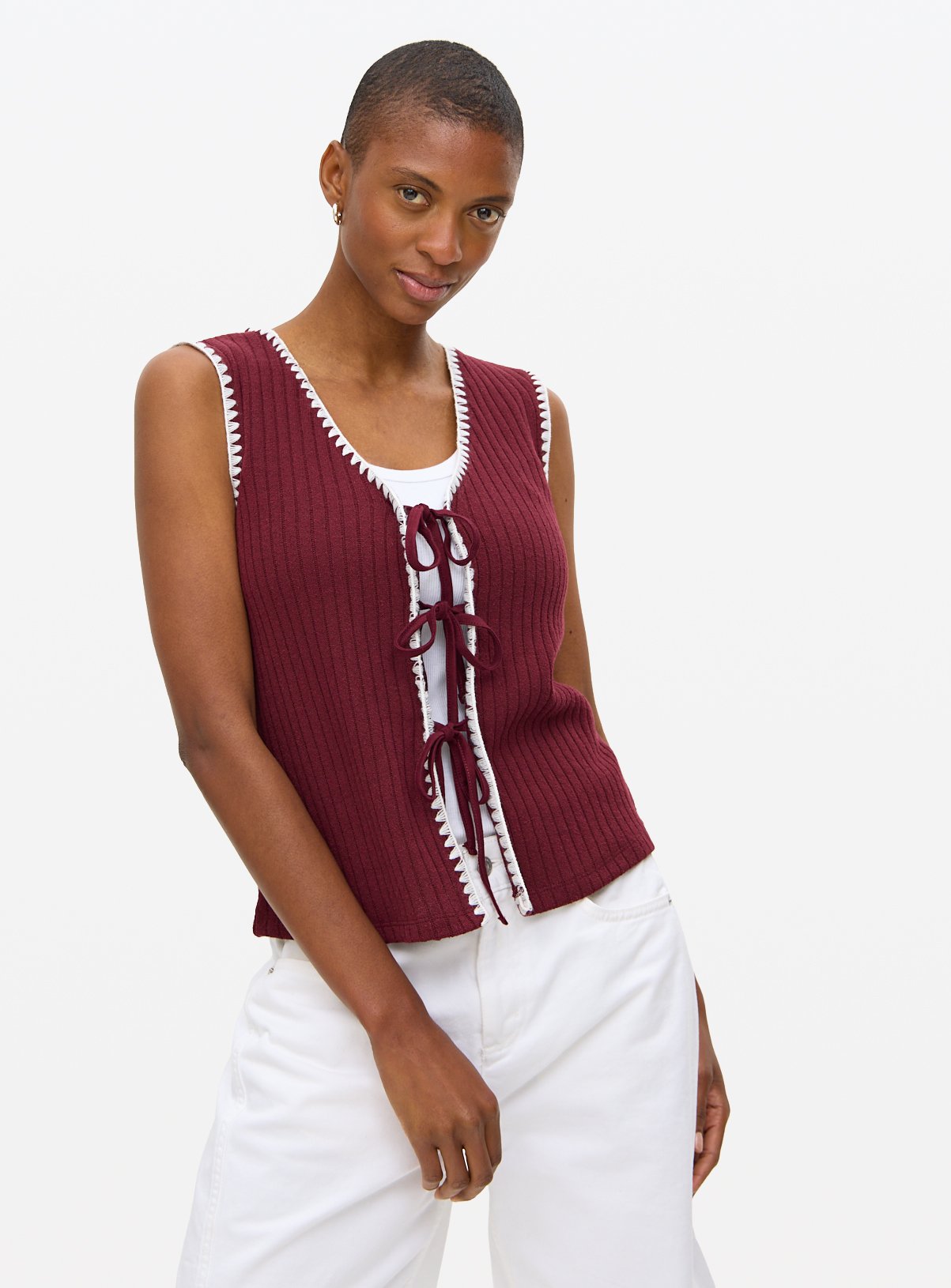 Tie Front Textured Top