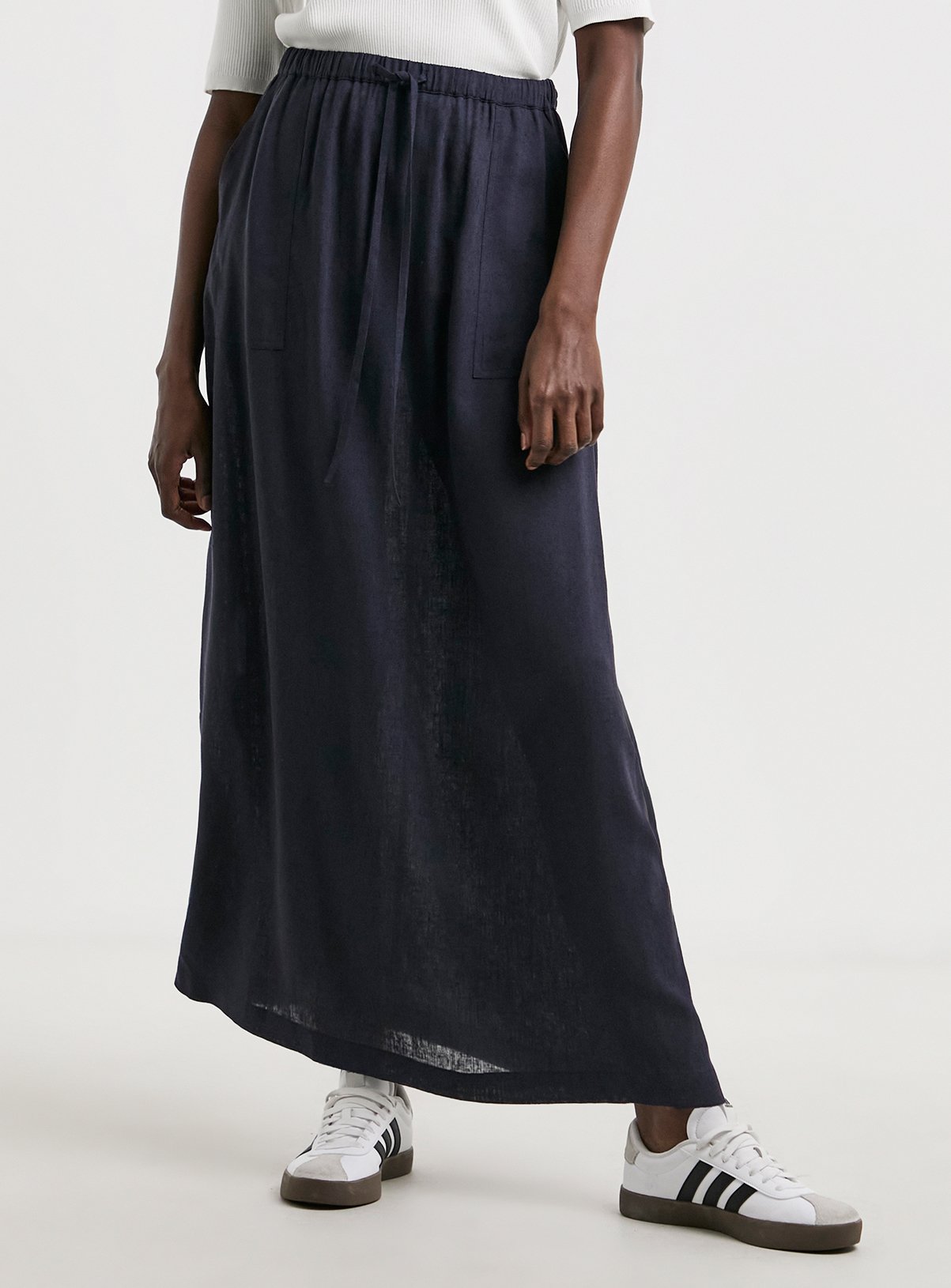 JD WILLIAMS Linen Maxi Skirt Navy 