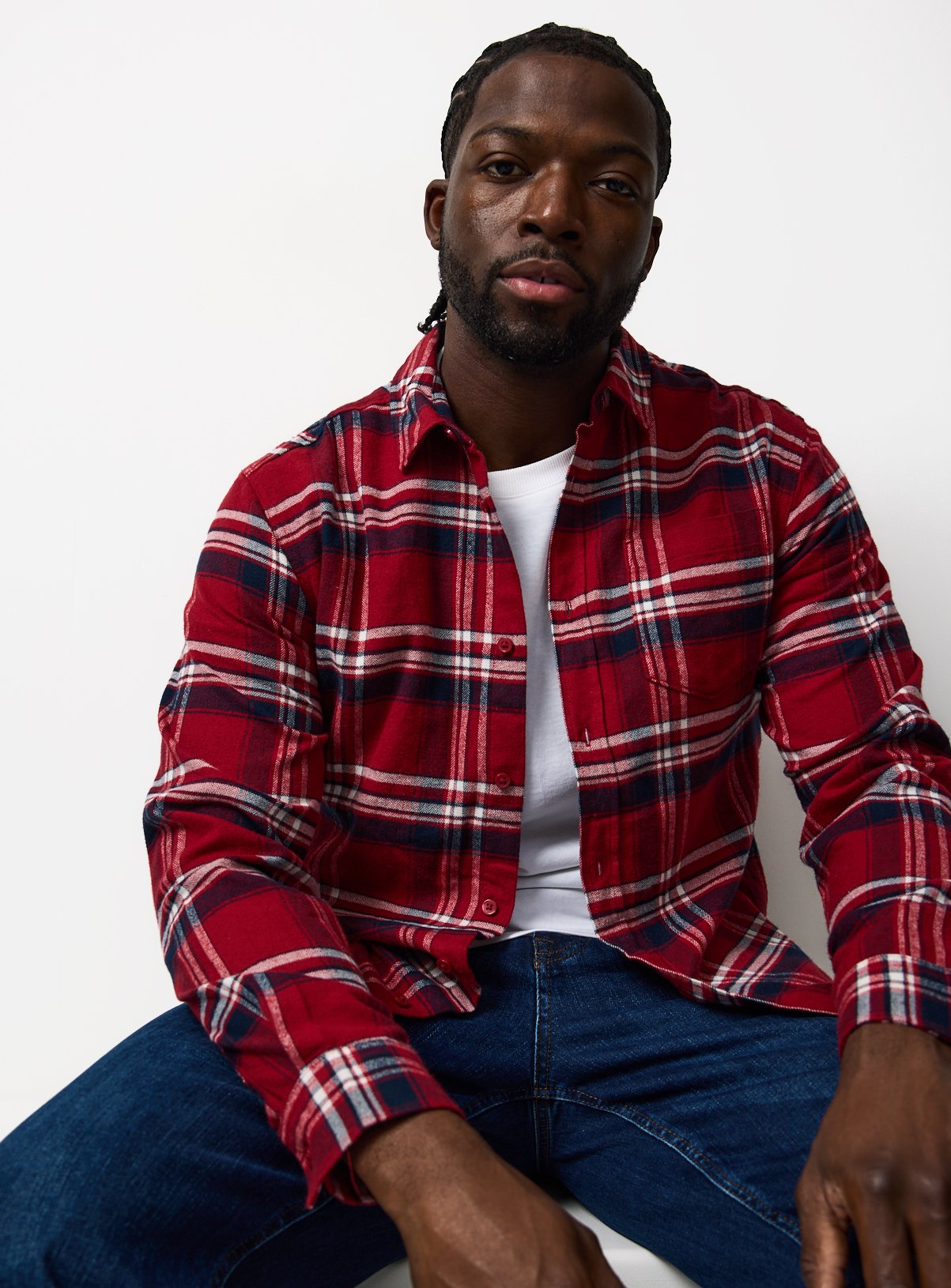 Dark Red Check Brushed Cotton Long Sleeve Shirt 