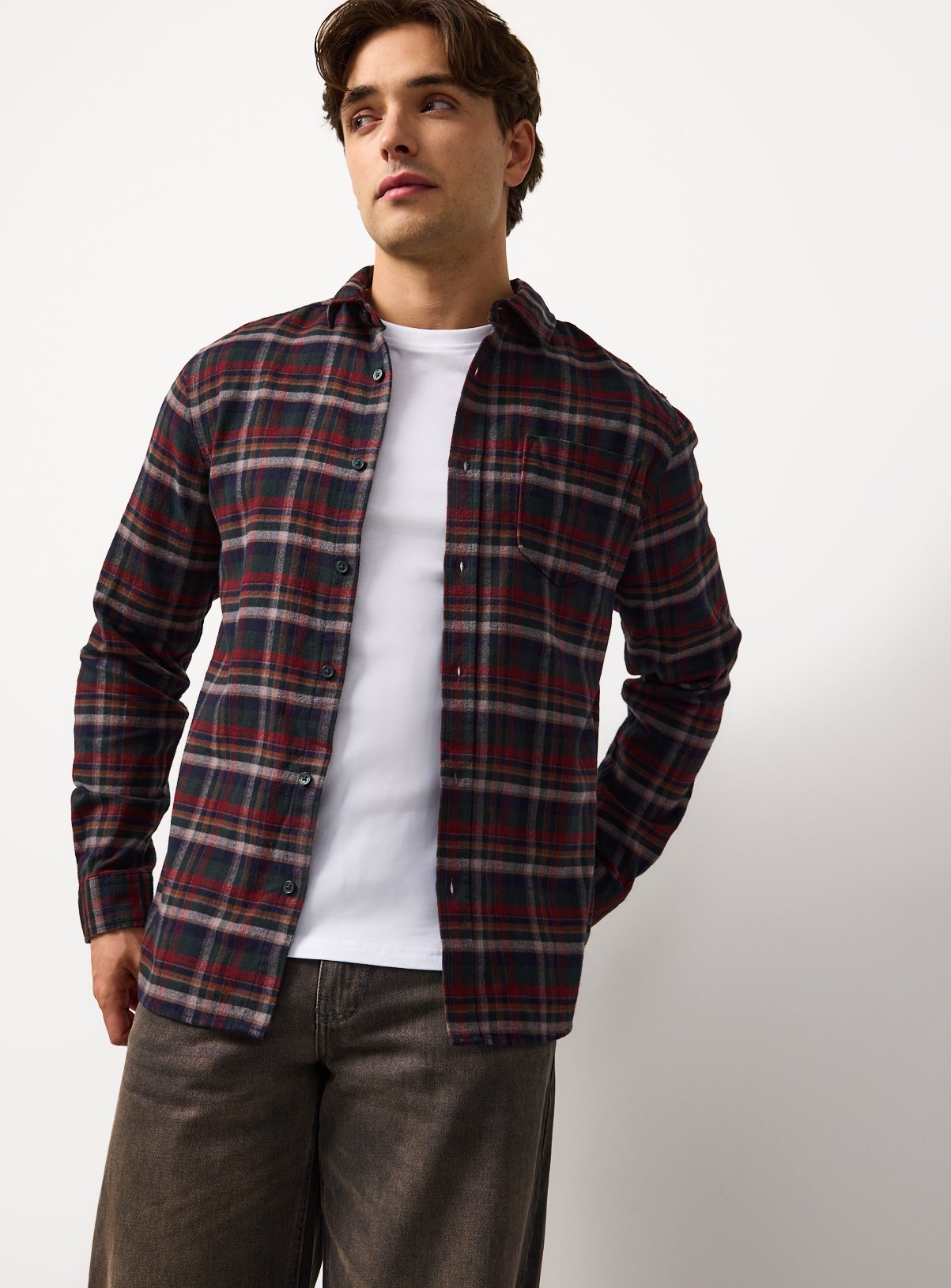 Dark Red Brushed Check Shirt 