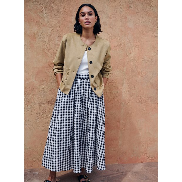 【ok.soon】 新品未使用⭐︎gingham check long skirt Black and white gingham check maxi skirt 100% cotton Flared