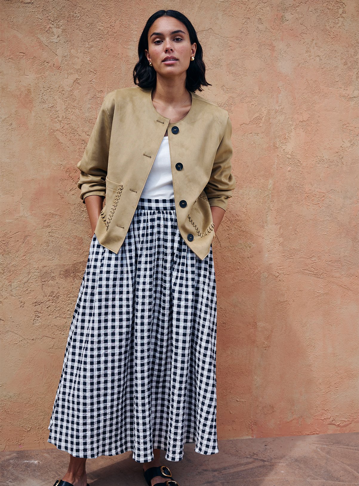 Gingham Printed Co-ord Midaxi Full Skirt 