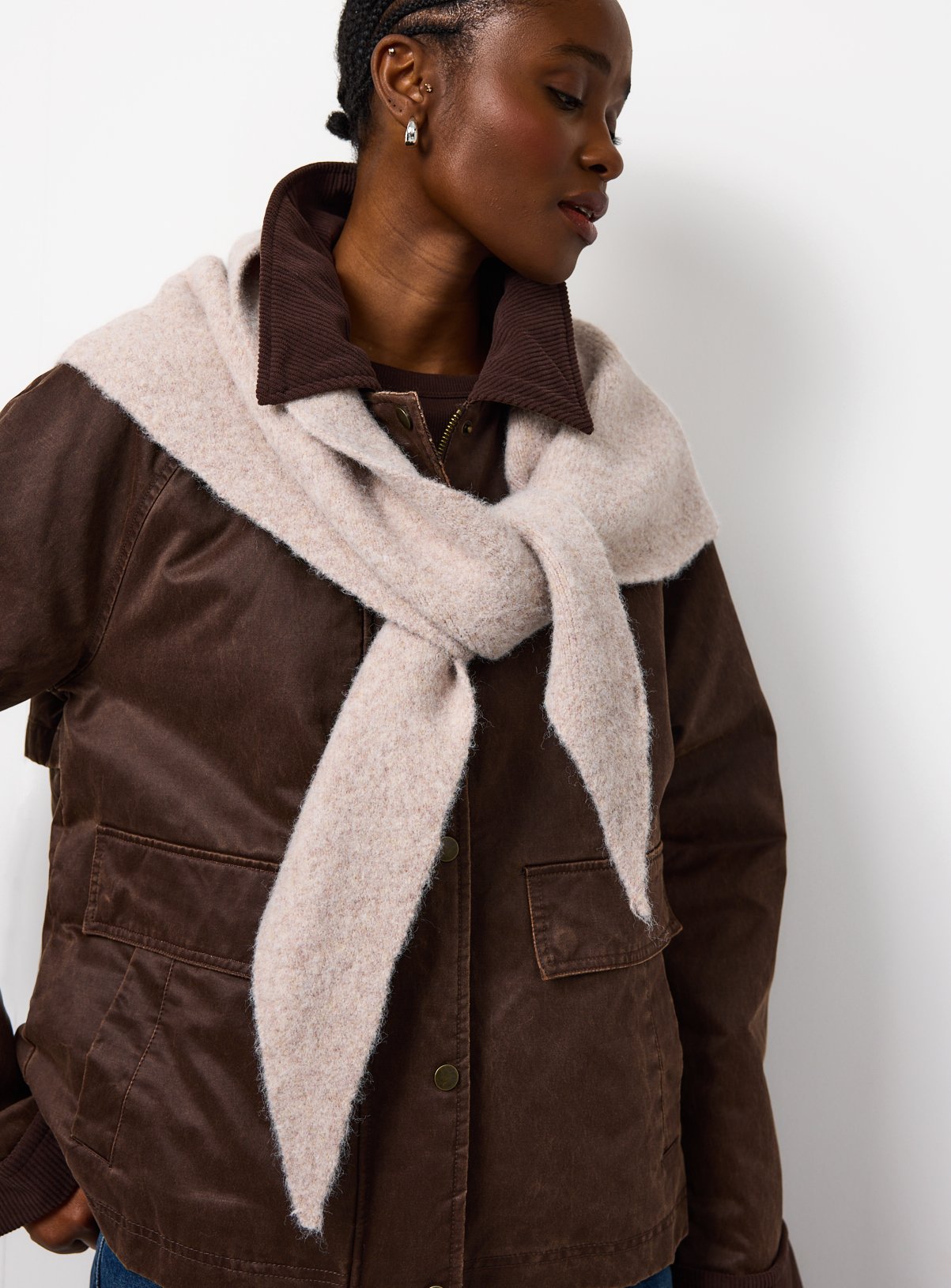 Premium Oatmeal Knitted Triangle Scarf One Size