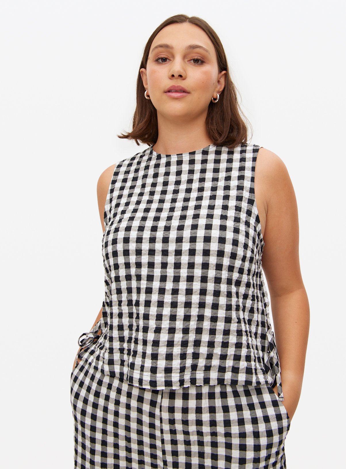 Gingham Printed Sleeveless Co-ord Shell Top 