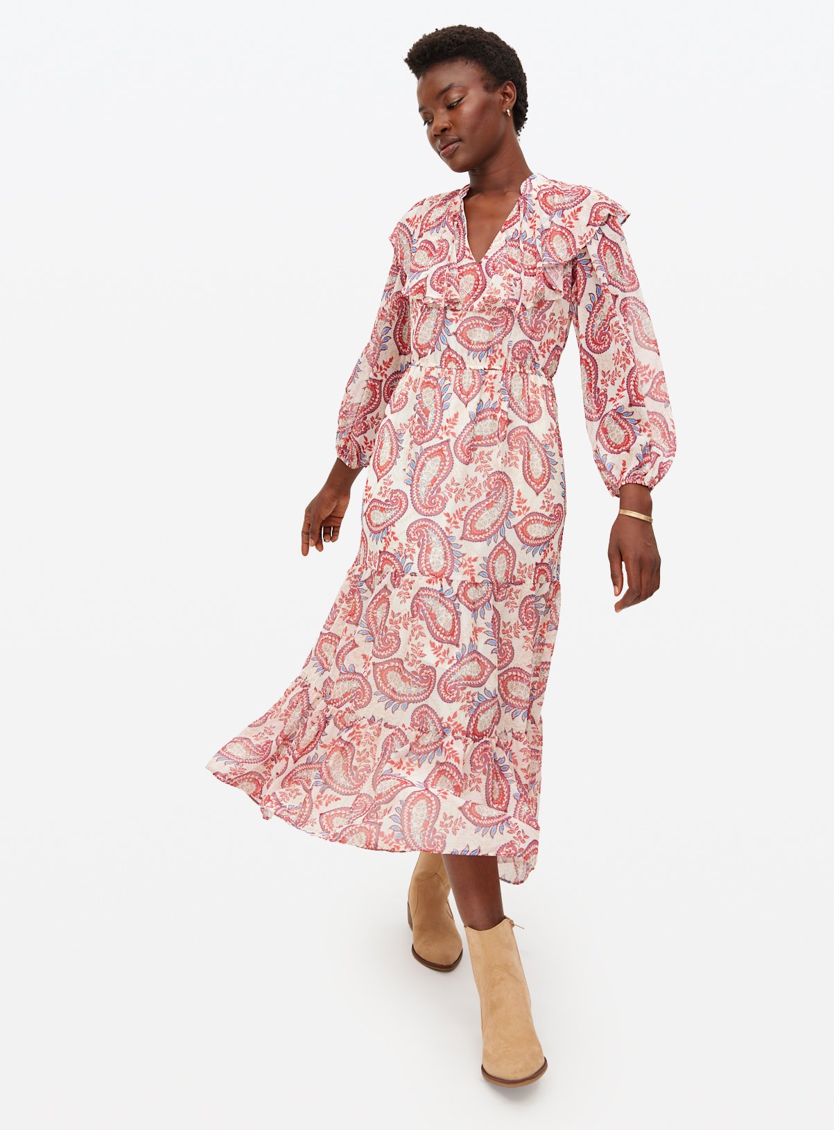 Paisley Printed Boho Ruffle Maxi Dress 