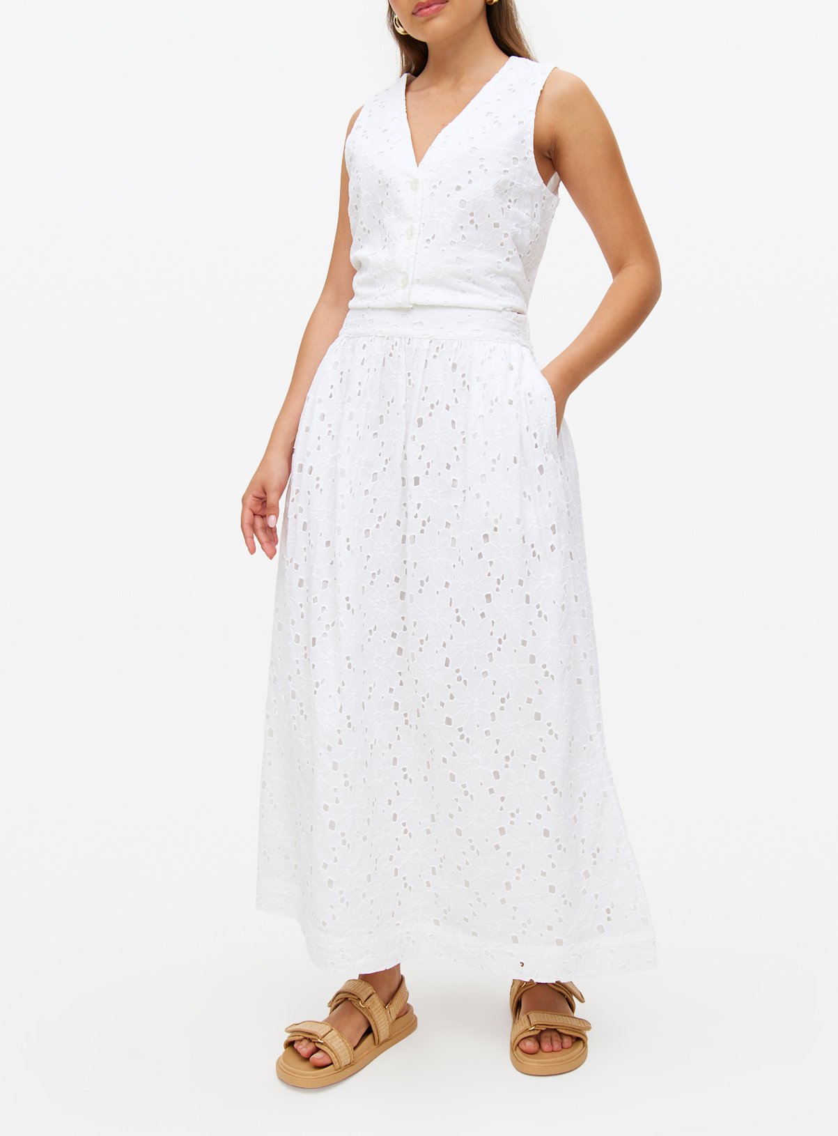 White Broderie Co-ord Maxi Skirt