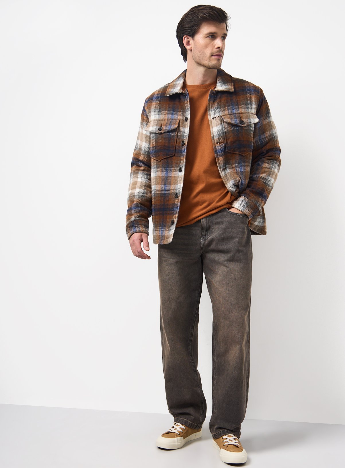 Brown Vintage Washed Denim Relaxed Fit Jeans 38L