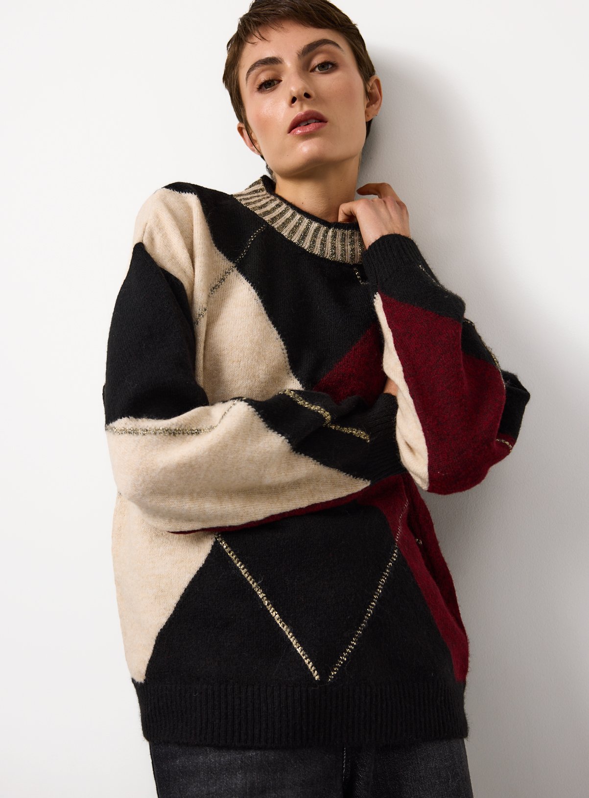 Lurex Argyle Knitted Jumper 