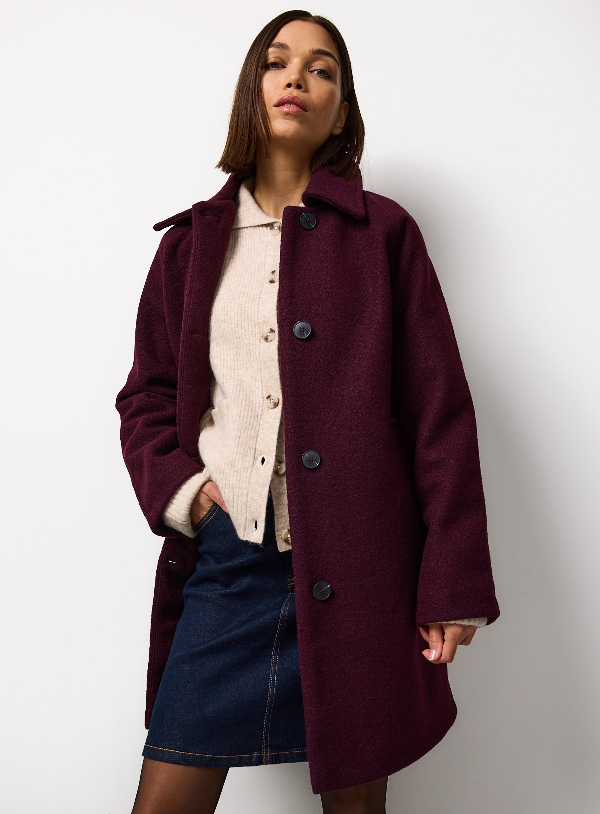 Dark Red Slim Dolly Car Coat L