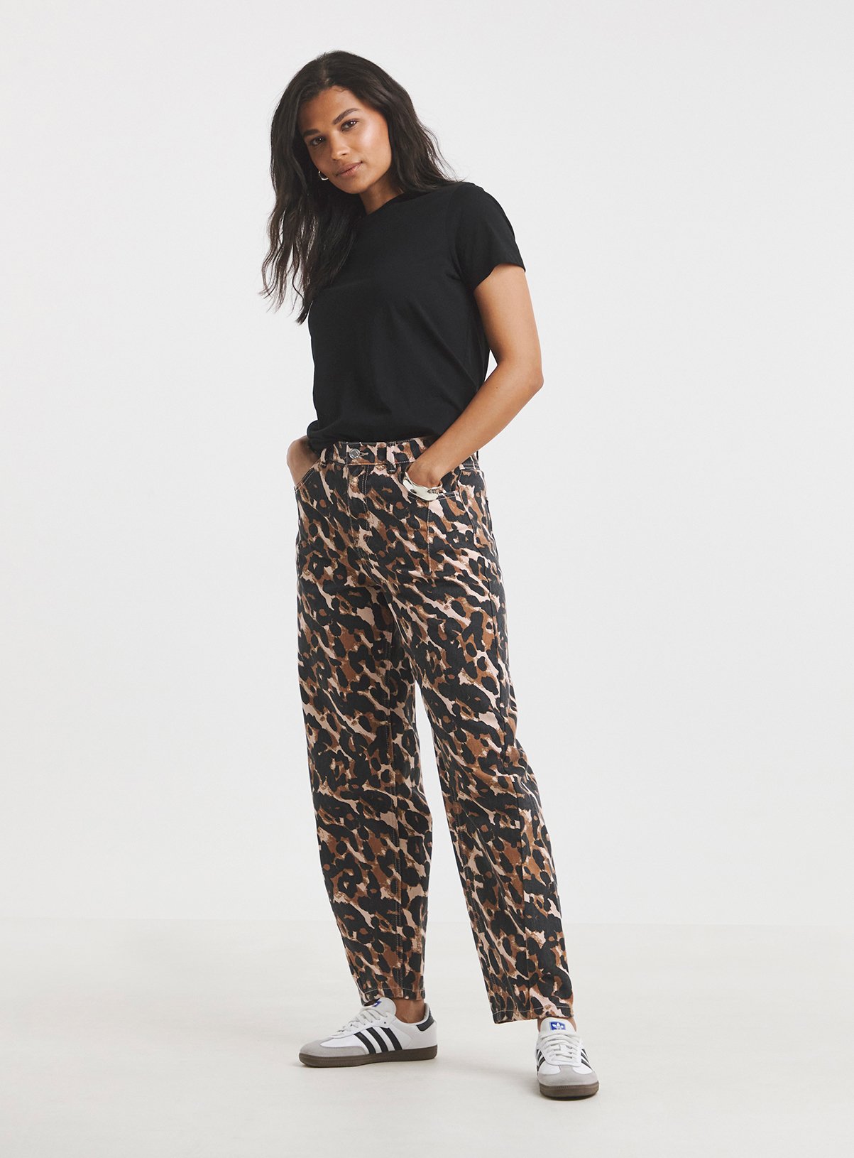 SIMPLY BE Barrel Leg Jean  Leopard 