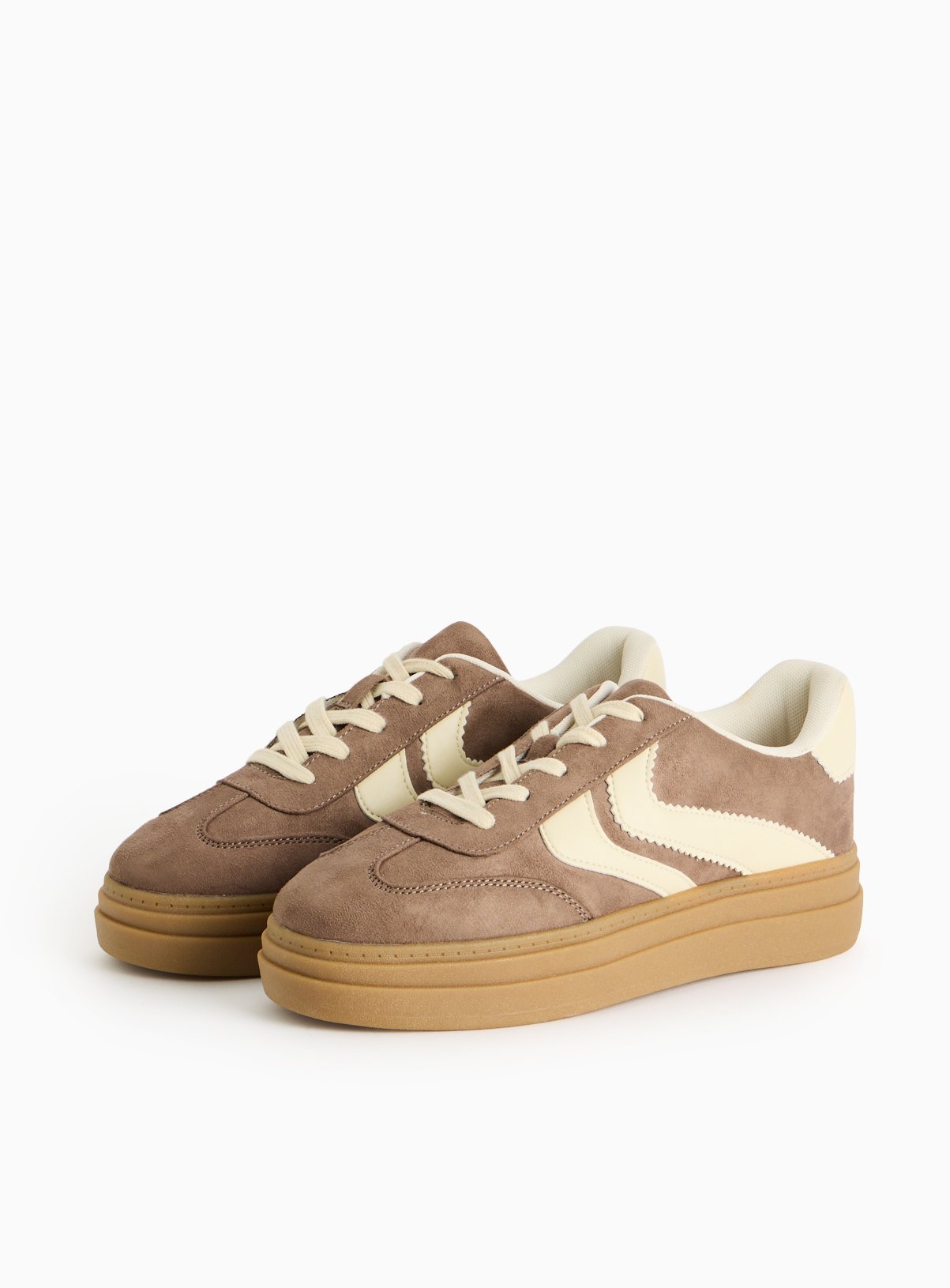 Mink Faux Suede Retro Stripe Platform Trainers 