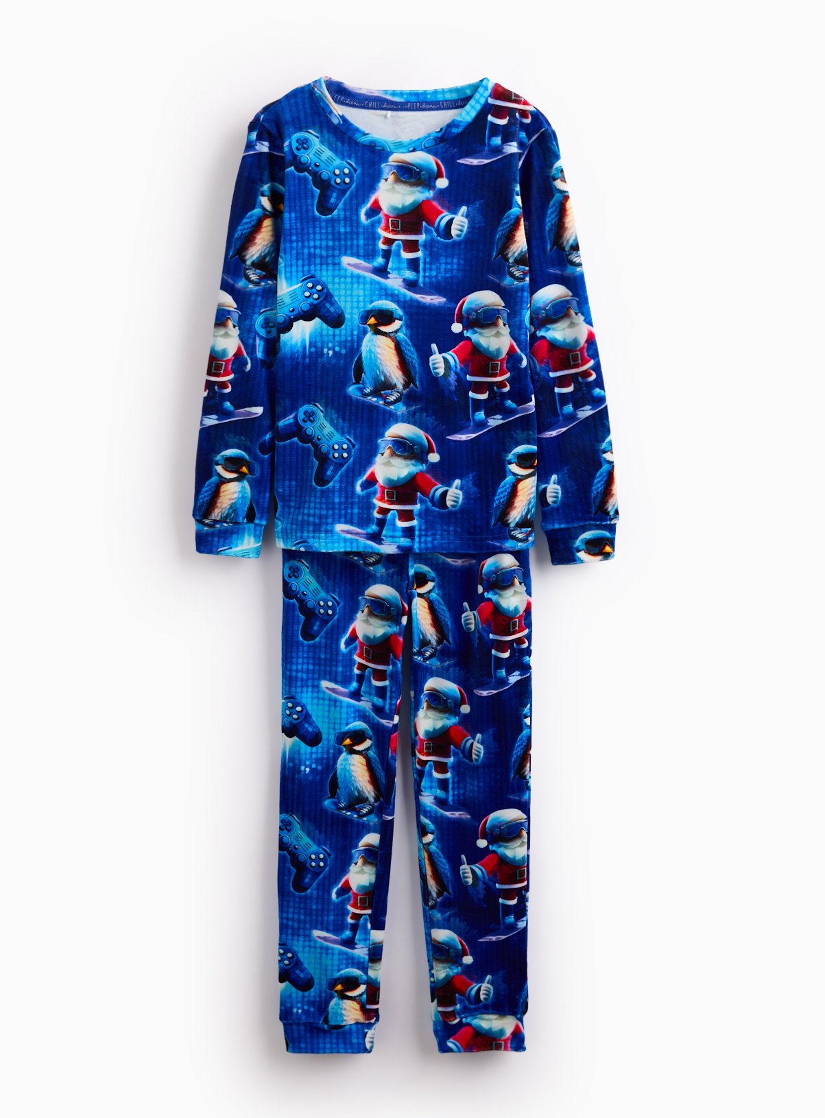 Blue Christmas Gaming Printed Slinky Pyjamas