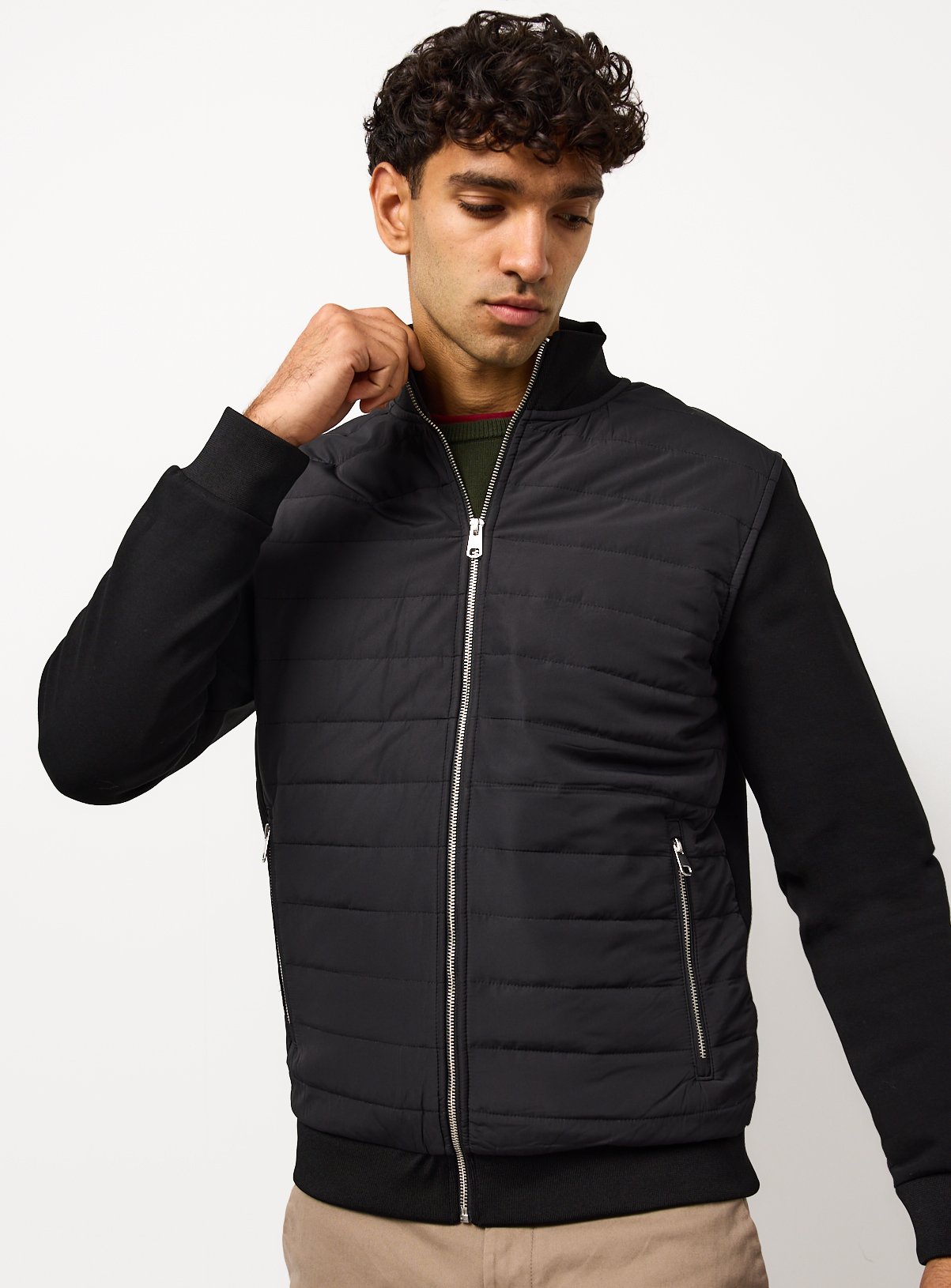 Black Padded Jersey Sleeve Jacket XXXL