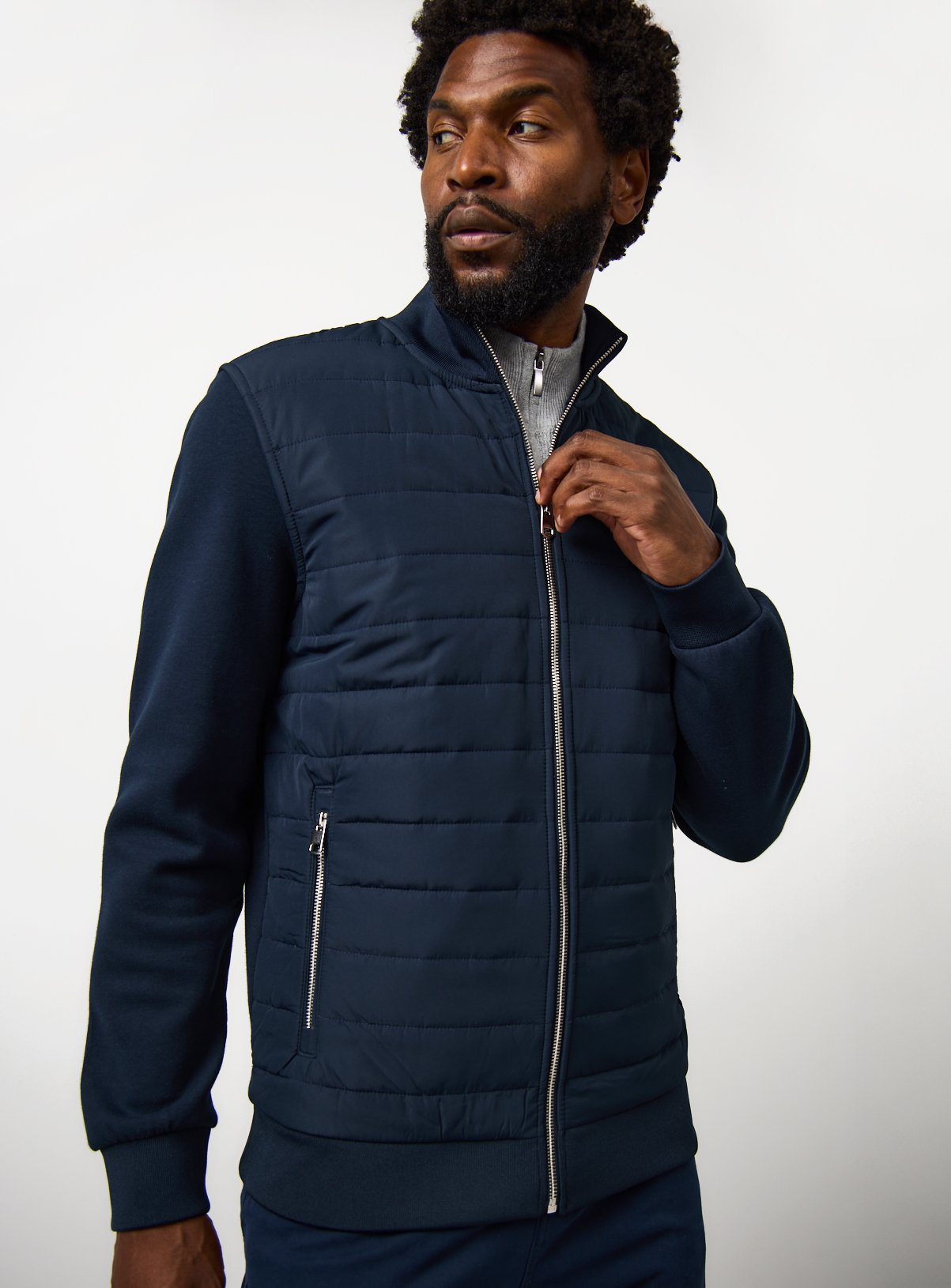 Navy Padded Jersey Sleeve Jacket XXXL