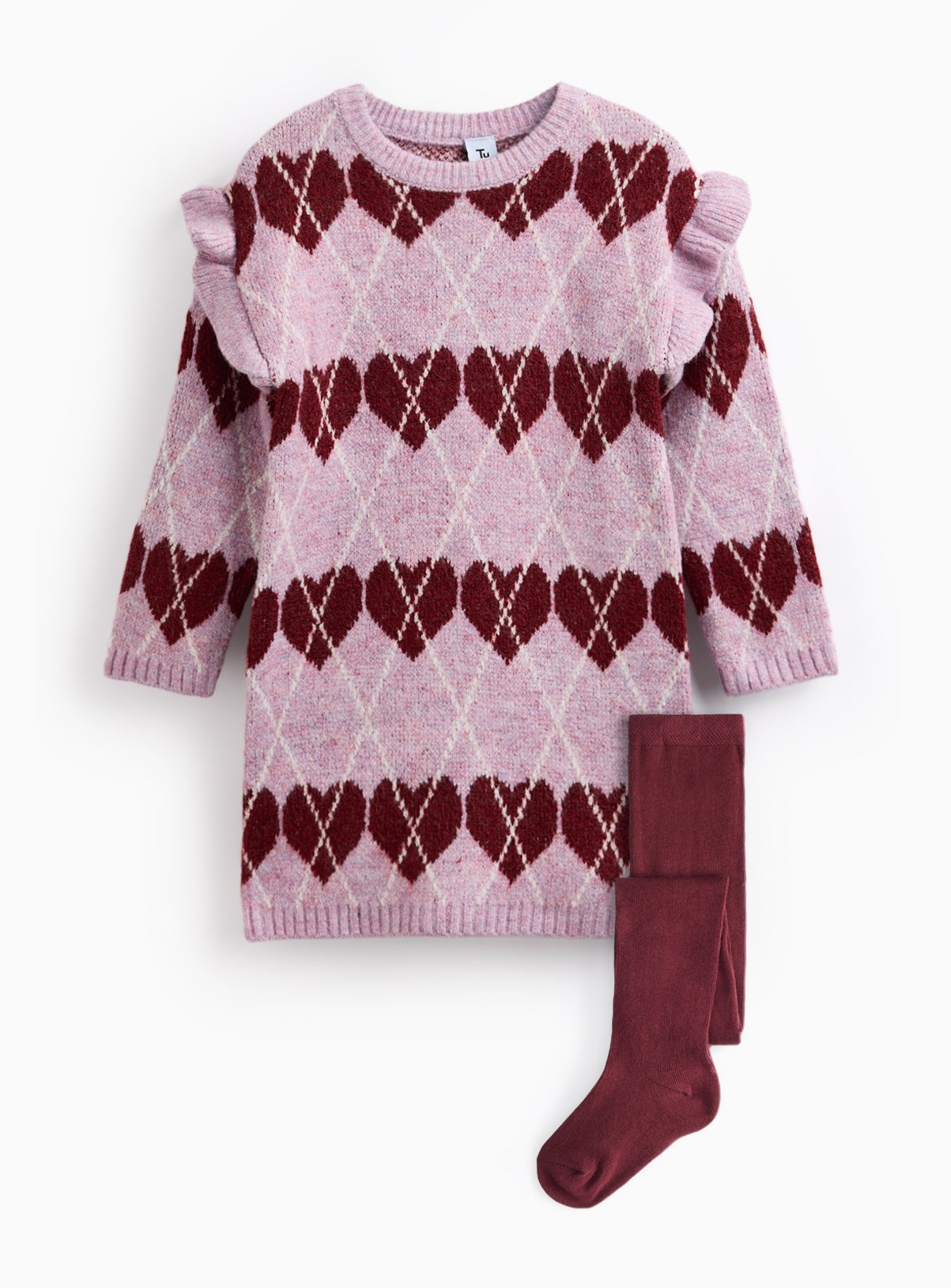 Argyle Heart Knitted Dress & Tights Set 