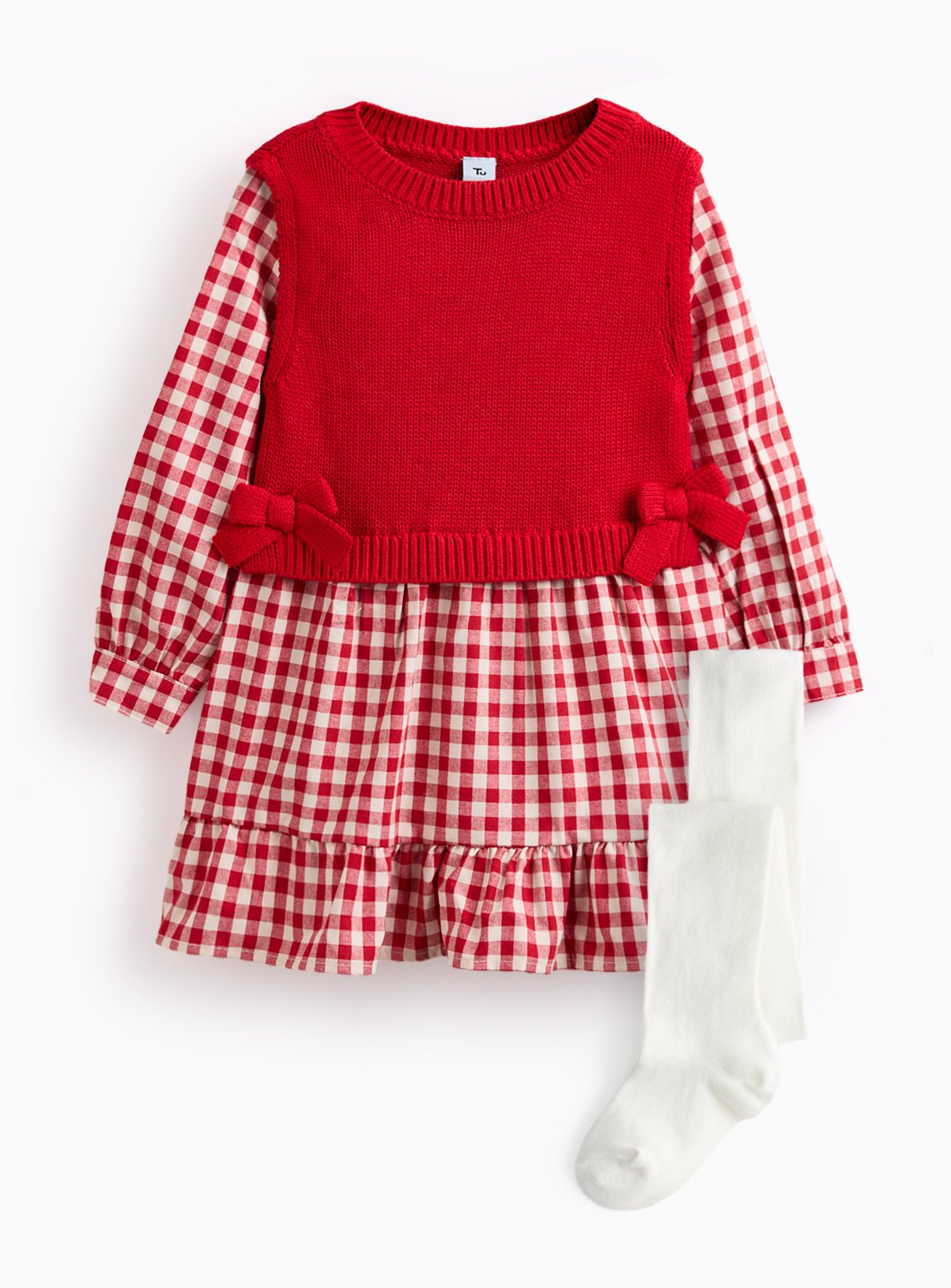 Knitted Tank Gingham Dress & Tights
