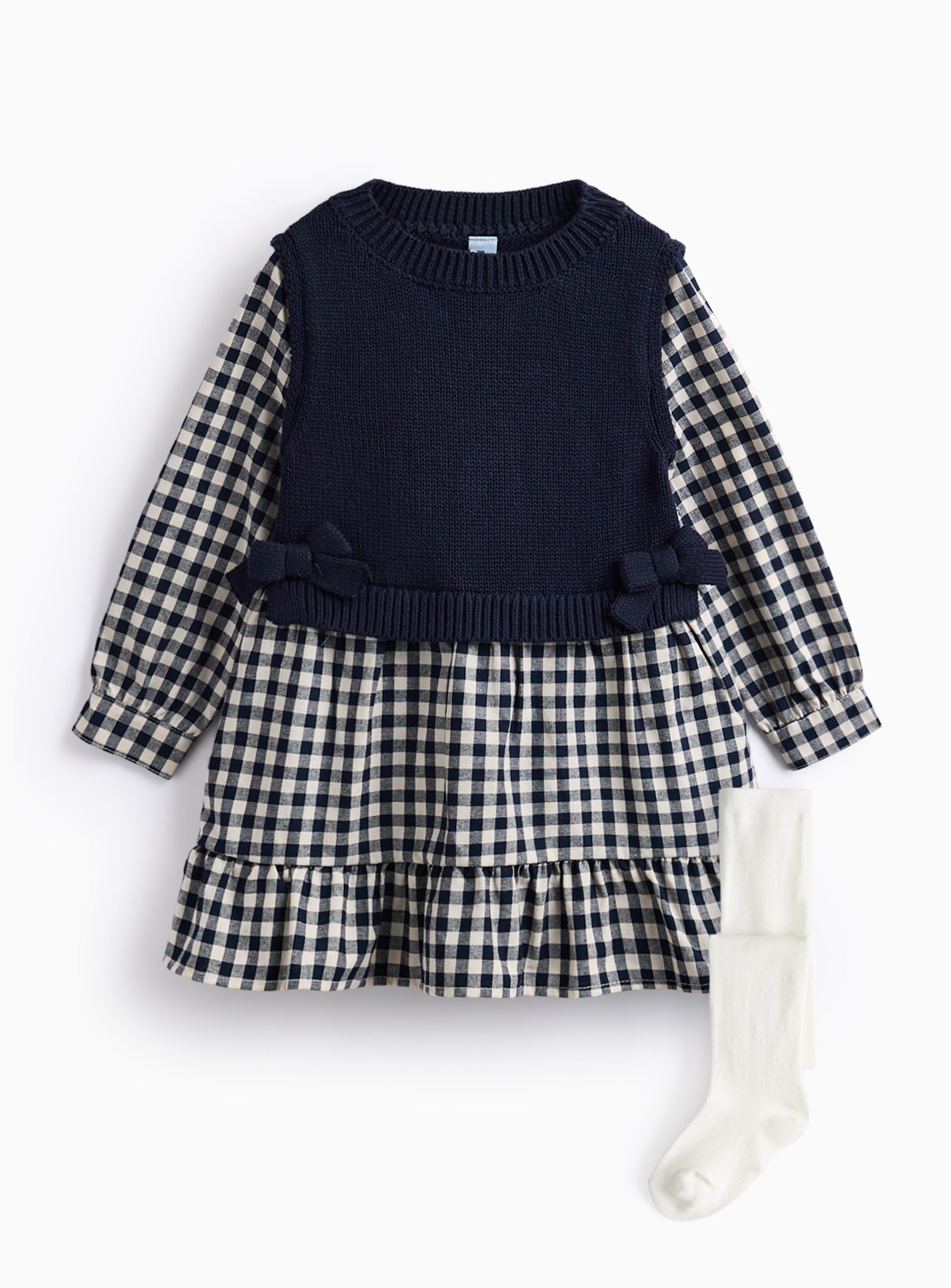 Knitted Tank Gingham Dress & Tights