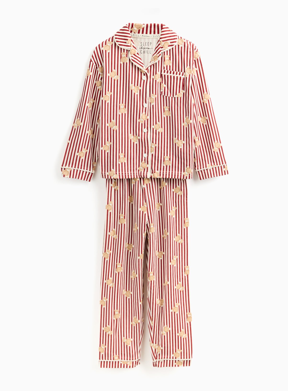 Mini Me Kids' Christmas Burgundy Bear Stripe Printed Traditional Pyjamas 
