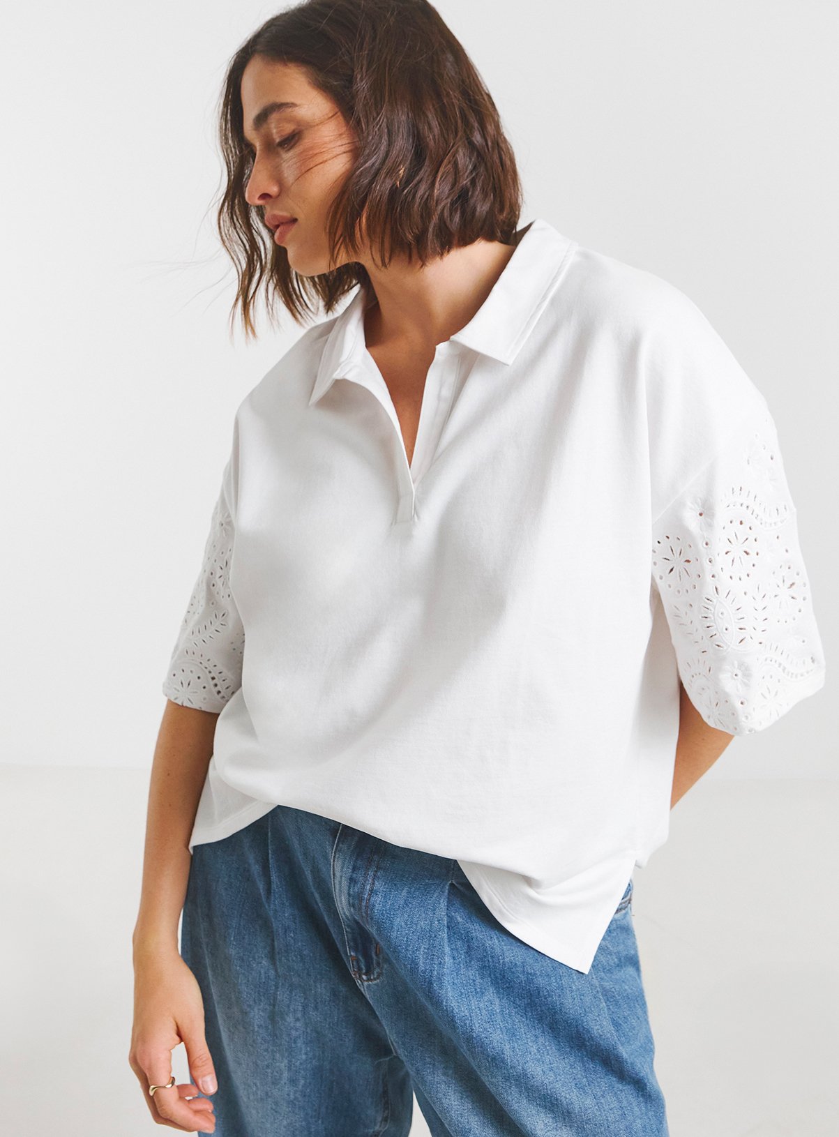 SIMPLY BE Cutwork Sleeve Polo Top 