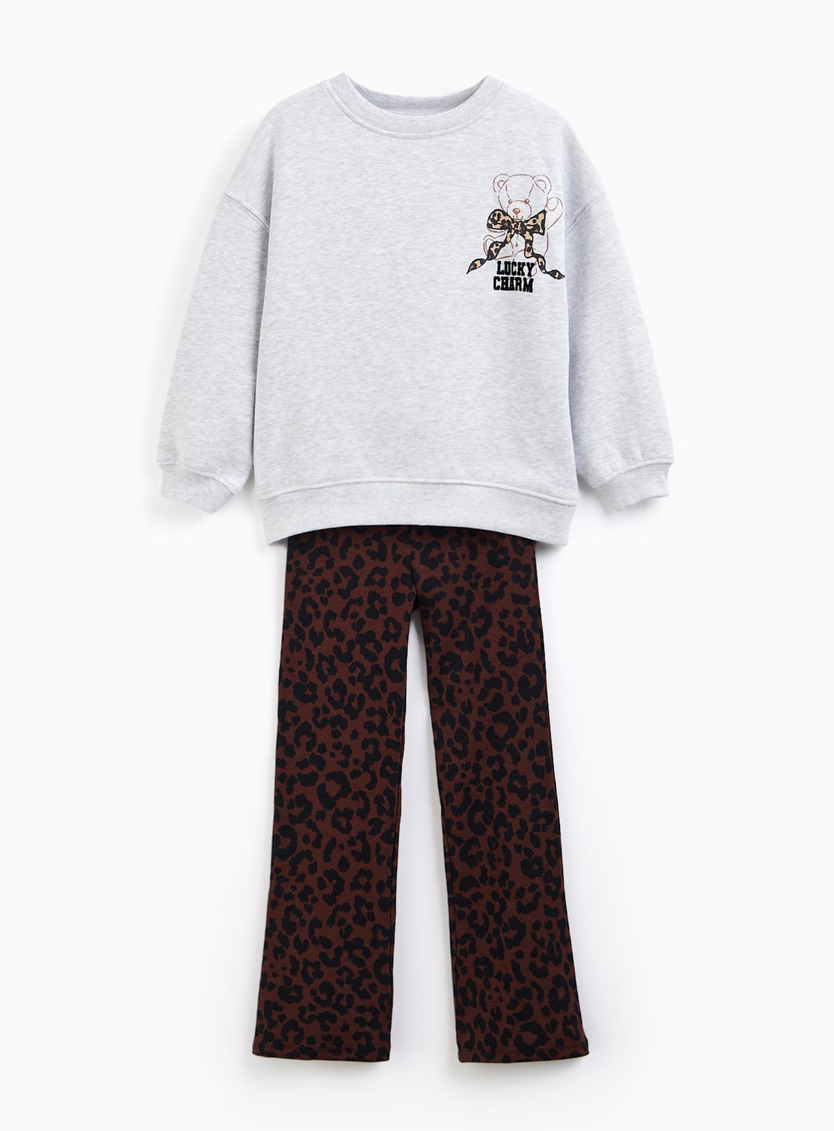 Bear Print Sweatshirt & Flared Leggings Set