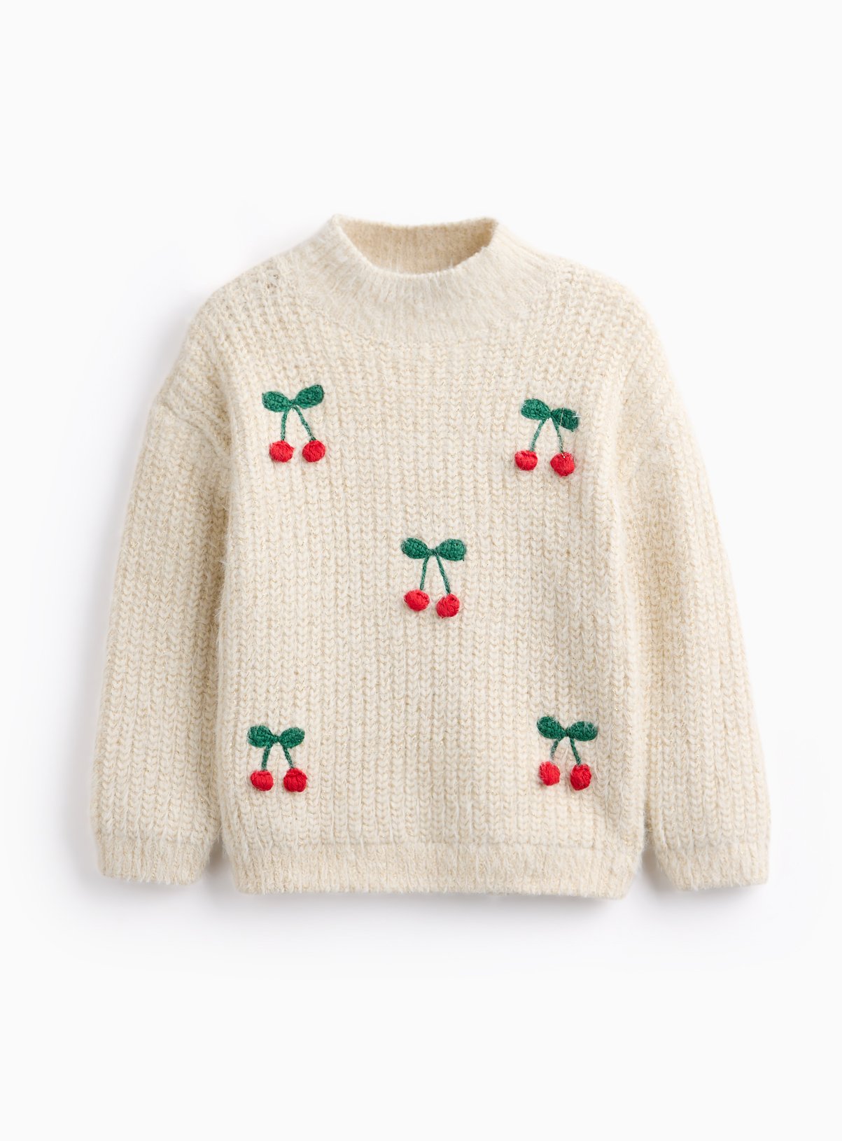 Cream Crochet Cherry Knitted Jumper