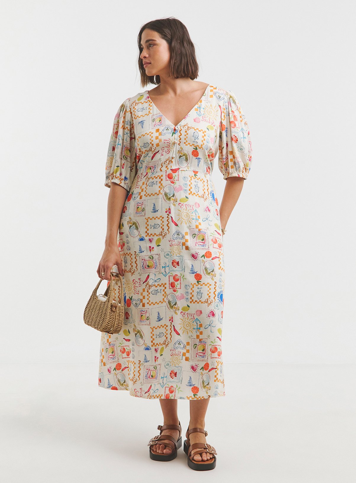 SIMPLY BE Linen Button Through Midi Dress 